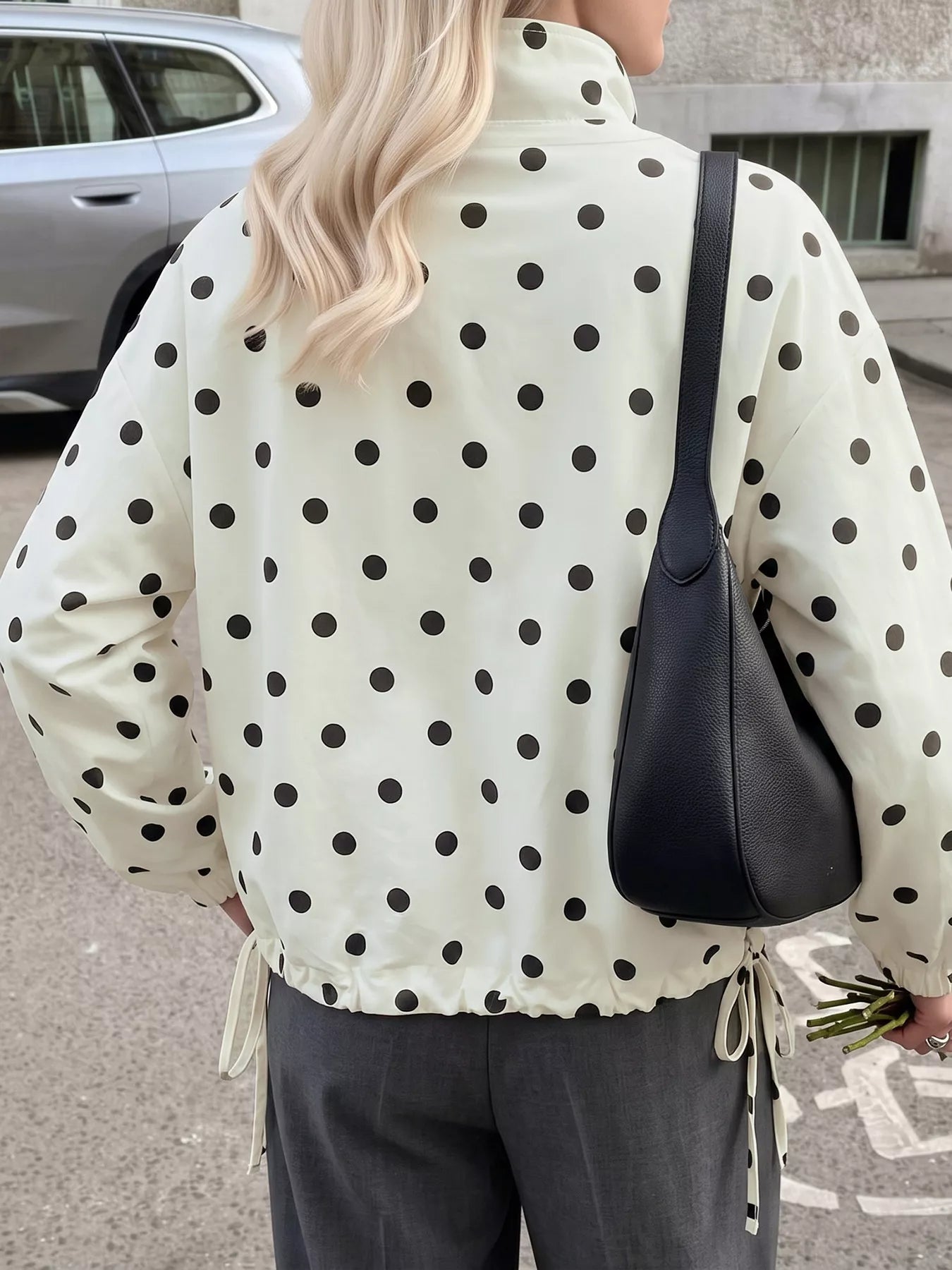 Trendsi Polka Dot Stand-Collar Casual Jacket -