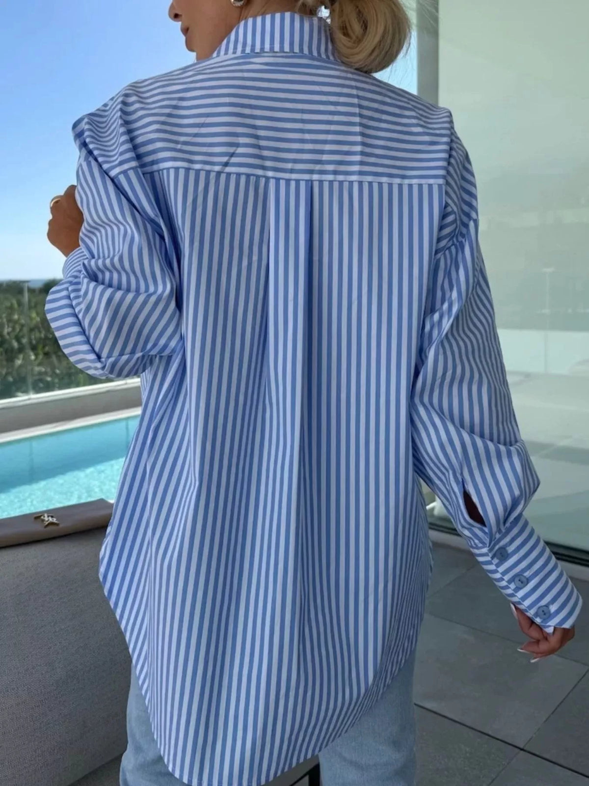 Trendsi Striped Button Up Long Sleeve Shirt -