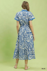 Trendsi Umgee Paisley Print Midi Dress with Side Pockets -