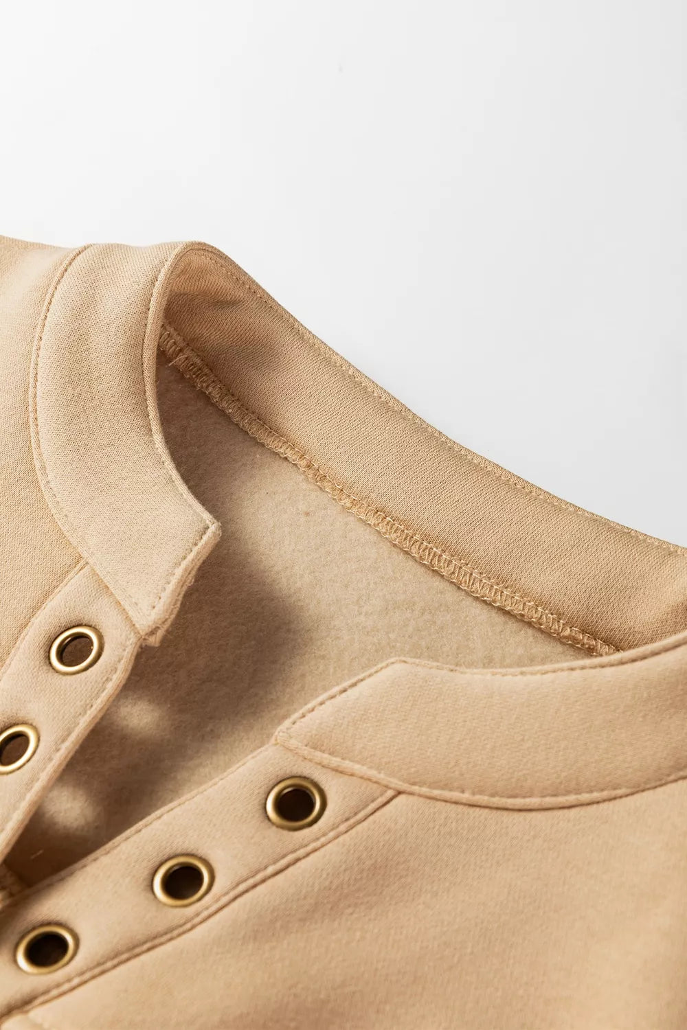 Trendsi Eyelet Button Placket Dropped Shoulder Sweatshirt -