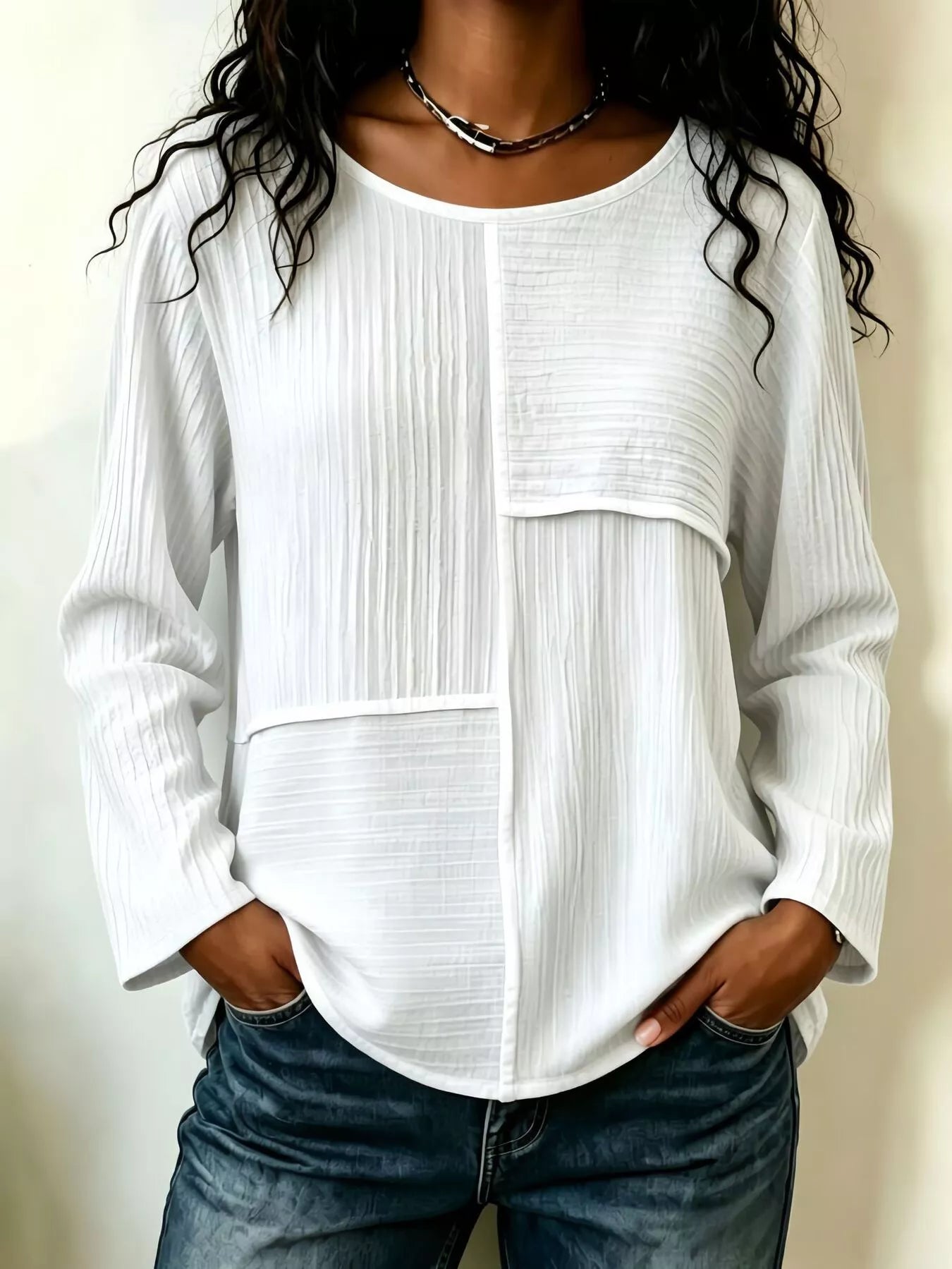 Trendsi Textured Patchwork Long Sleeve Casual T-Shirt -