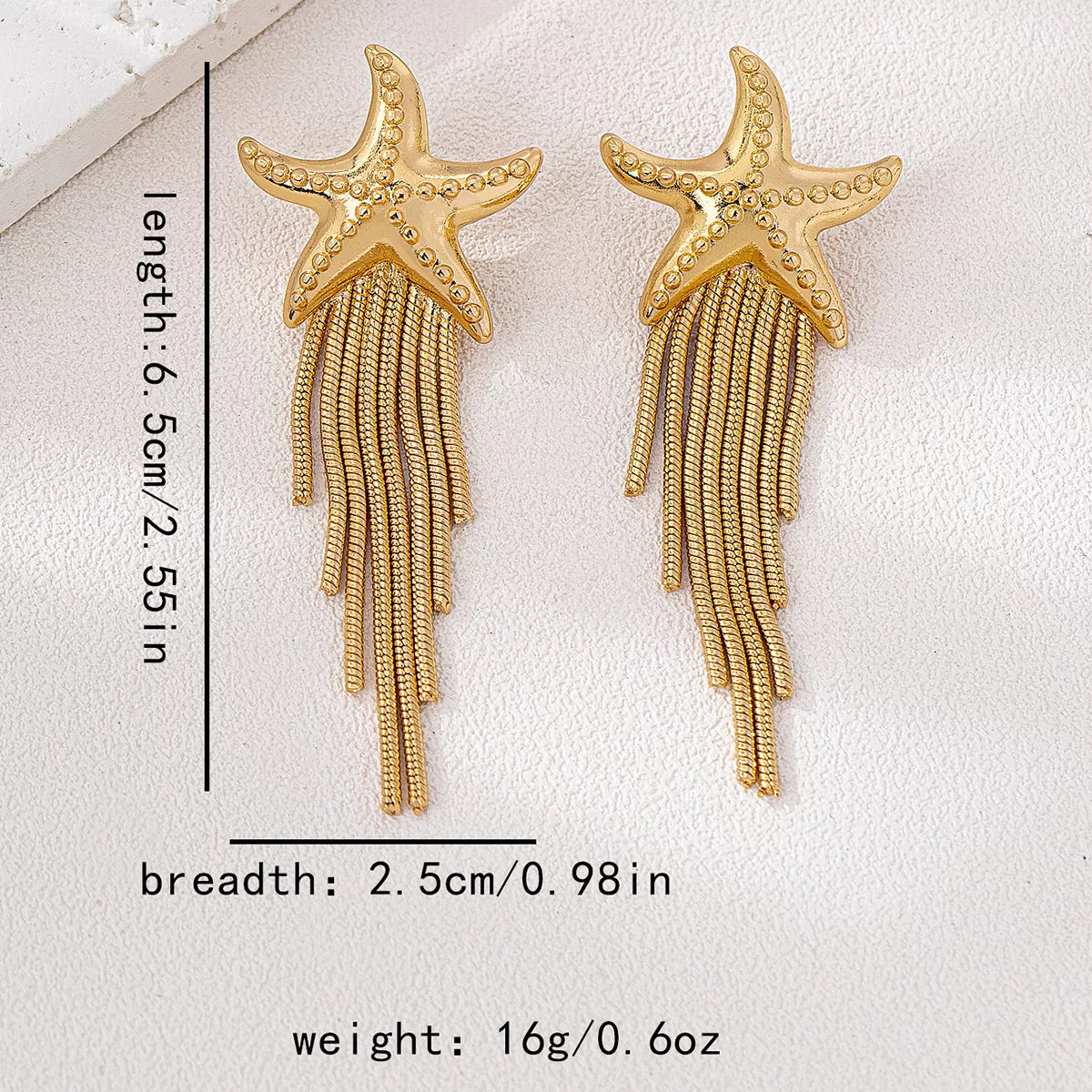 Trendsi 18K Gold-Plated Starfish Fringe Drop Earrings -