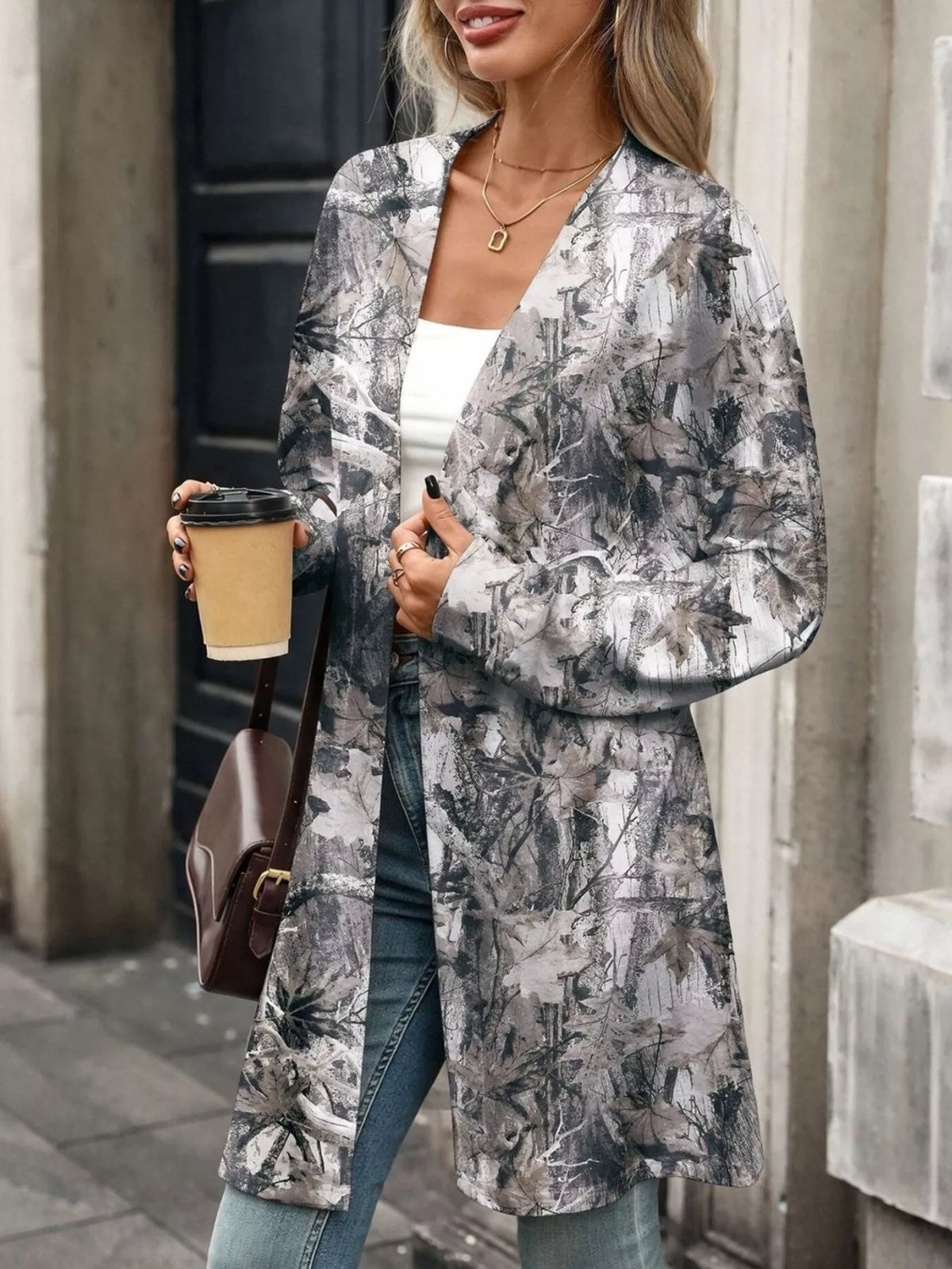 Trendsi Printed Open Front Cardigan -