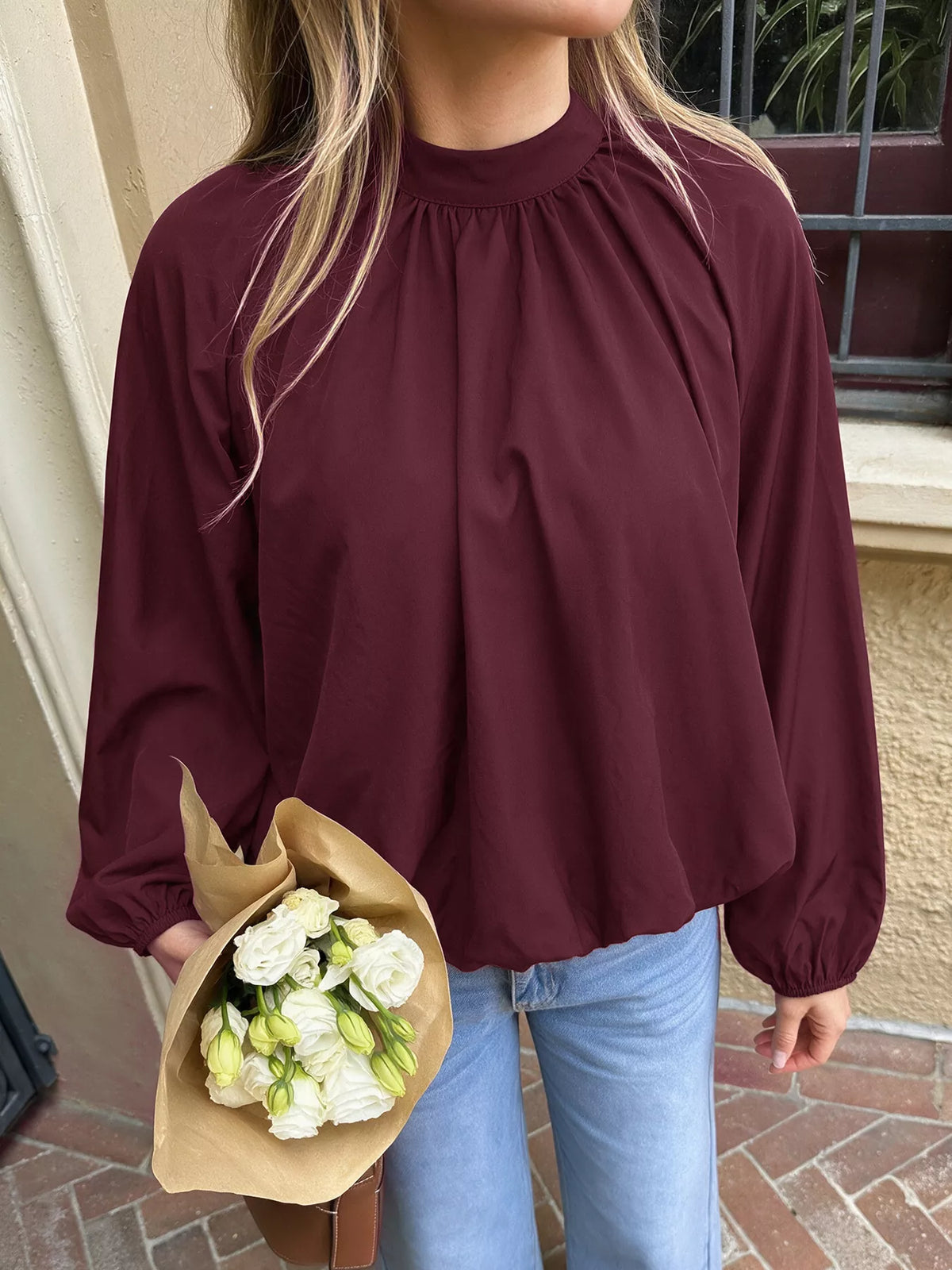Trendsi Tie Back Balloon Sleeve Blouse -