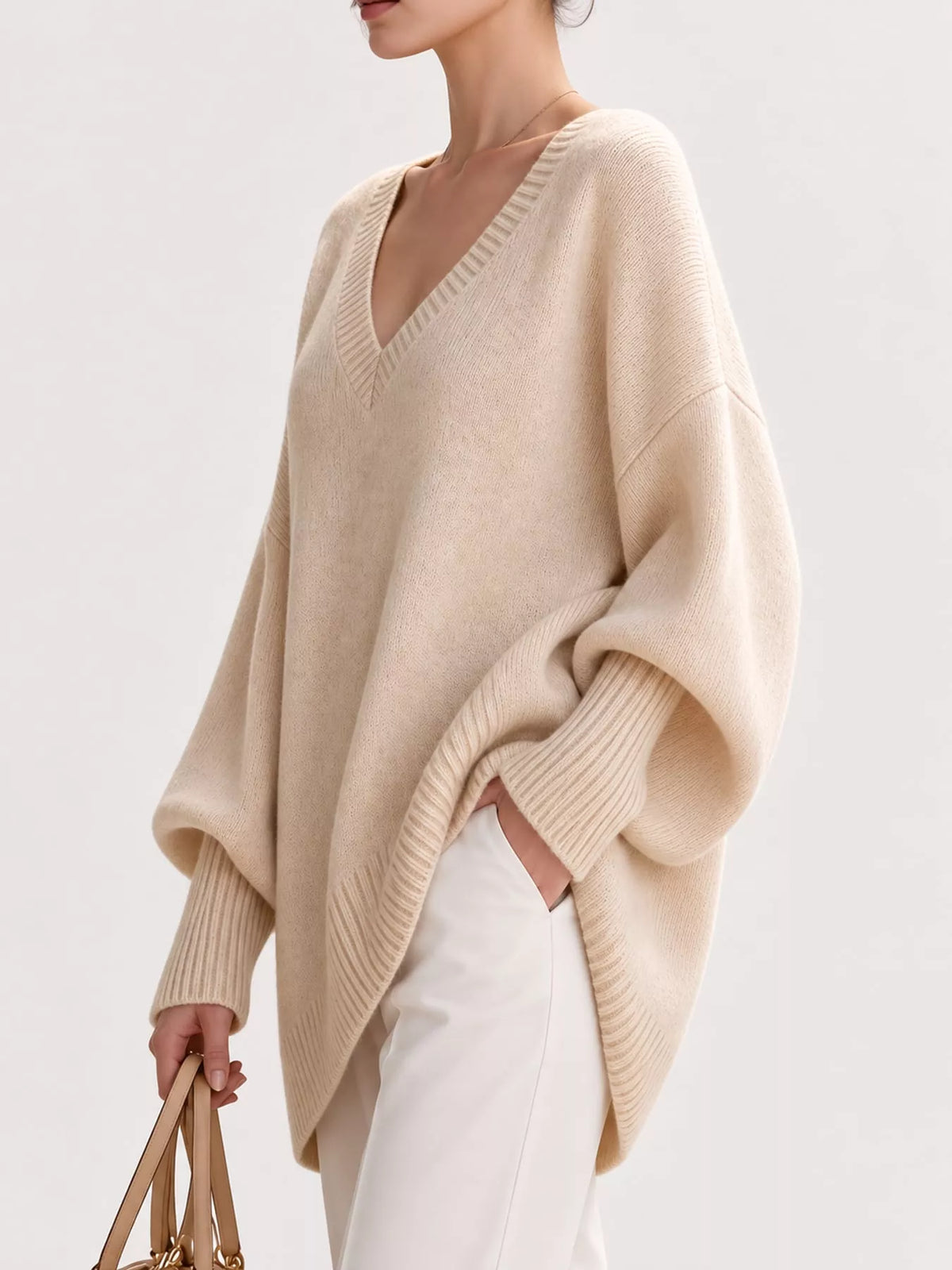Batwing sweater, cream side