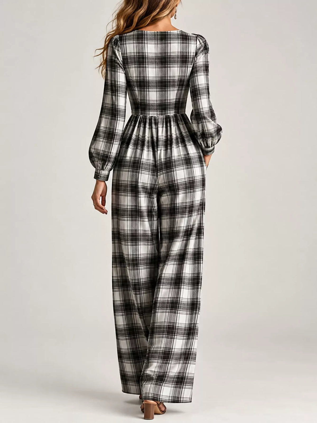 Plaid jumpsuit, black white back