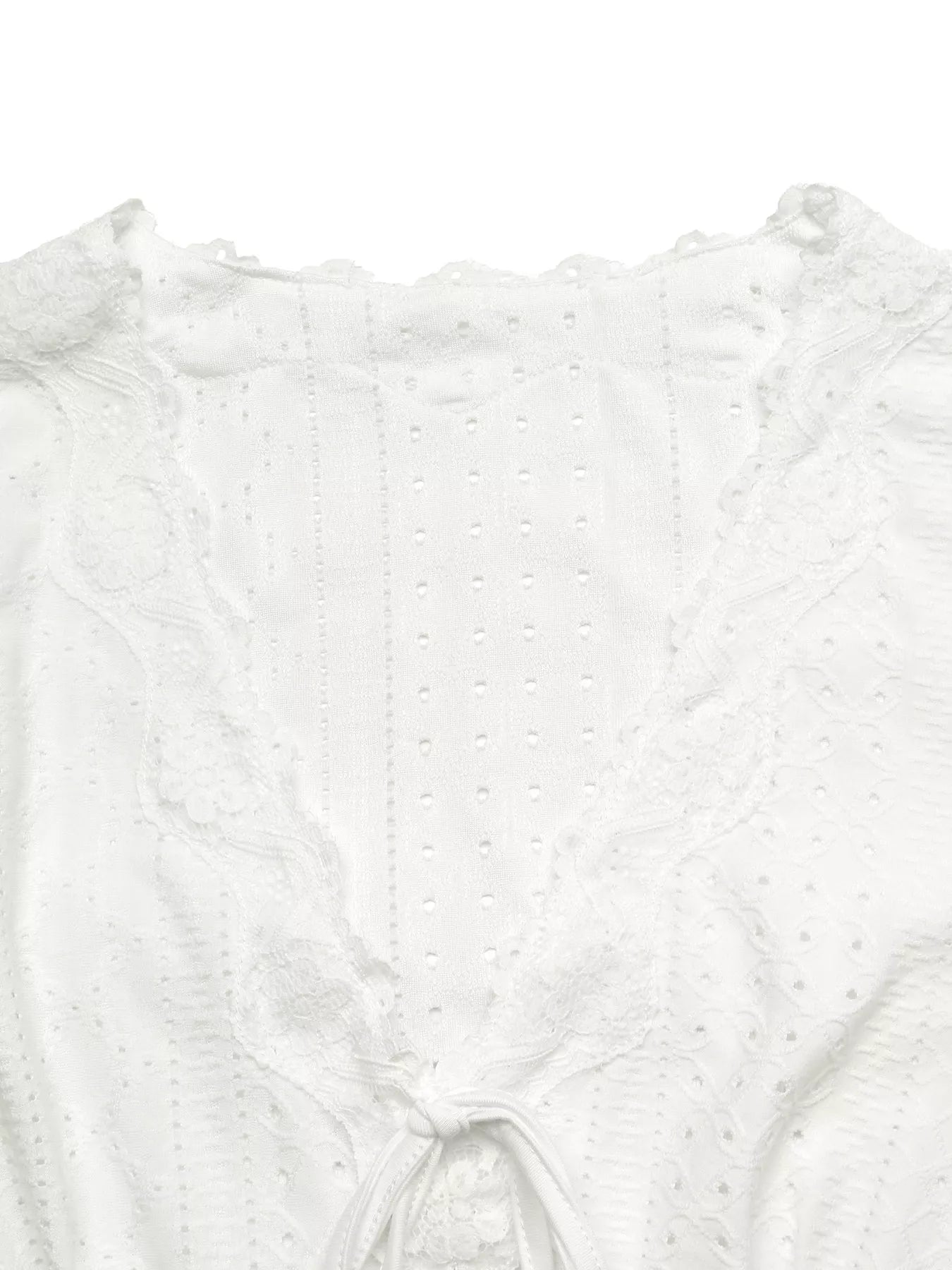 Trendsi Eyelet V-Neck Long Sleeve T-Shirt -