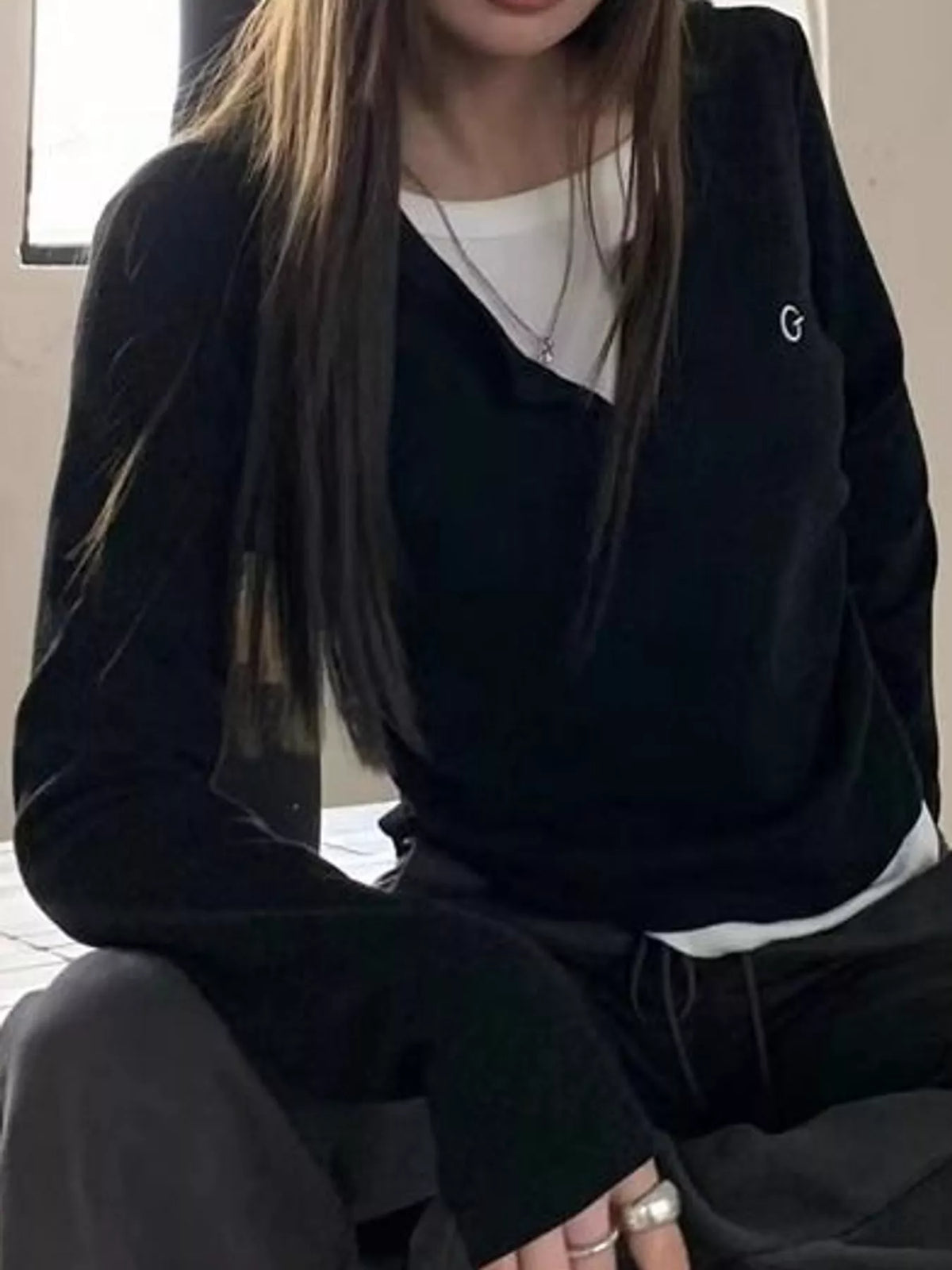 Layered T-shirt, black seated view