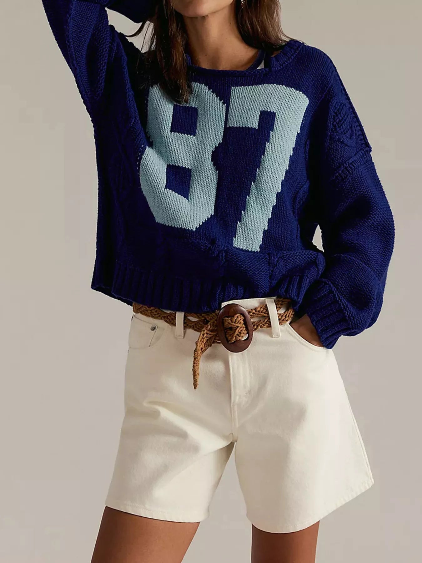 Trendsi 78 Number Cable-Knit Sweater -