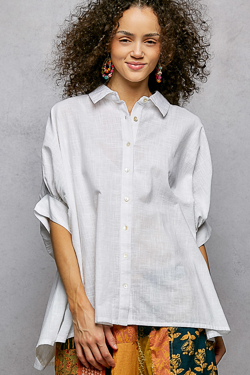 Women's 100% Cotton Button-Down Half-Dolman Sleeve Shirt — product view 7