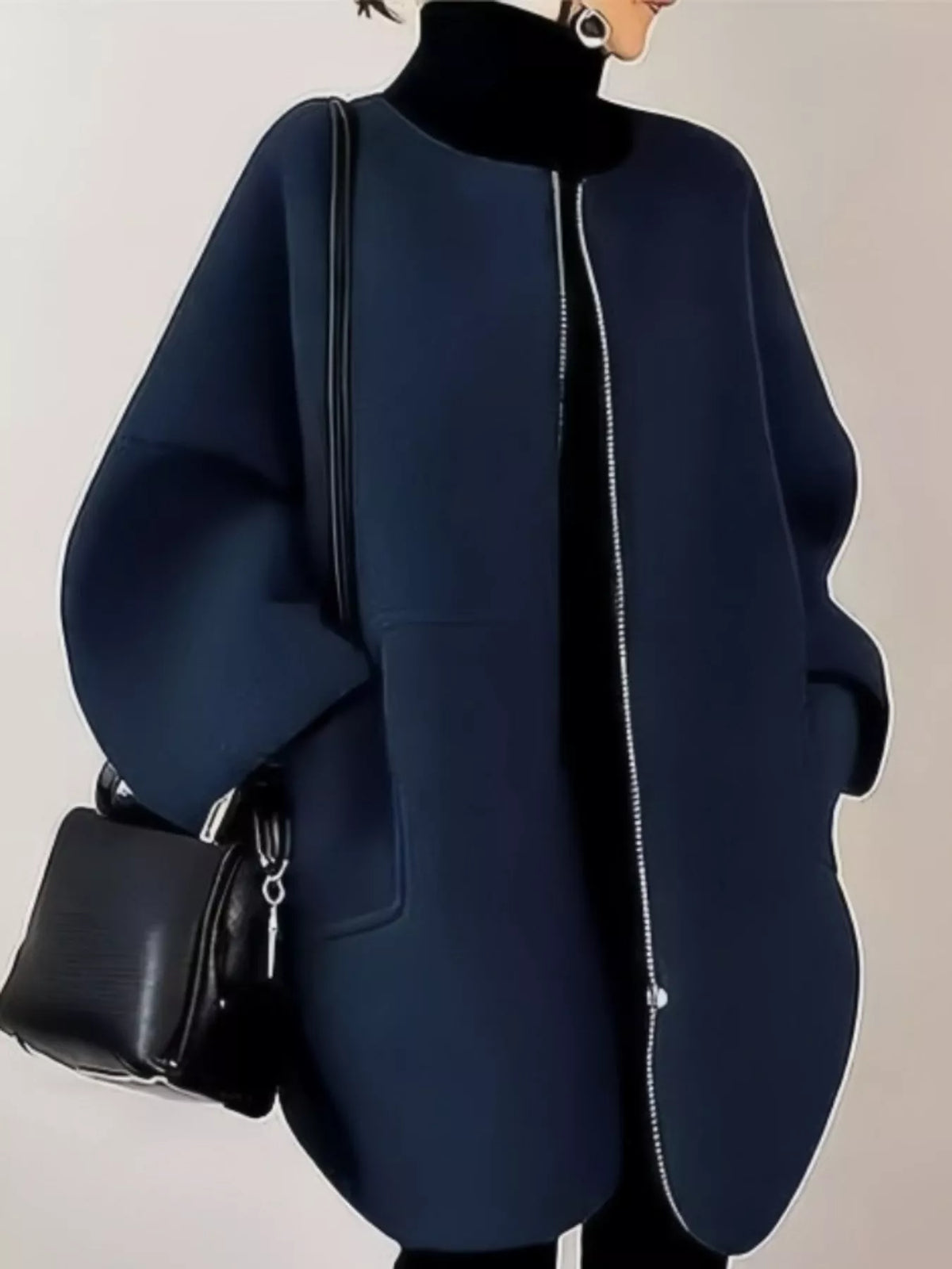 Navy oversized scuba-style coat