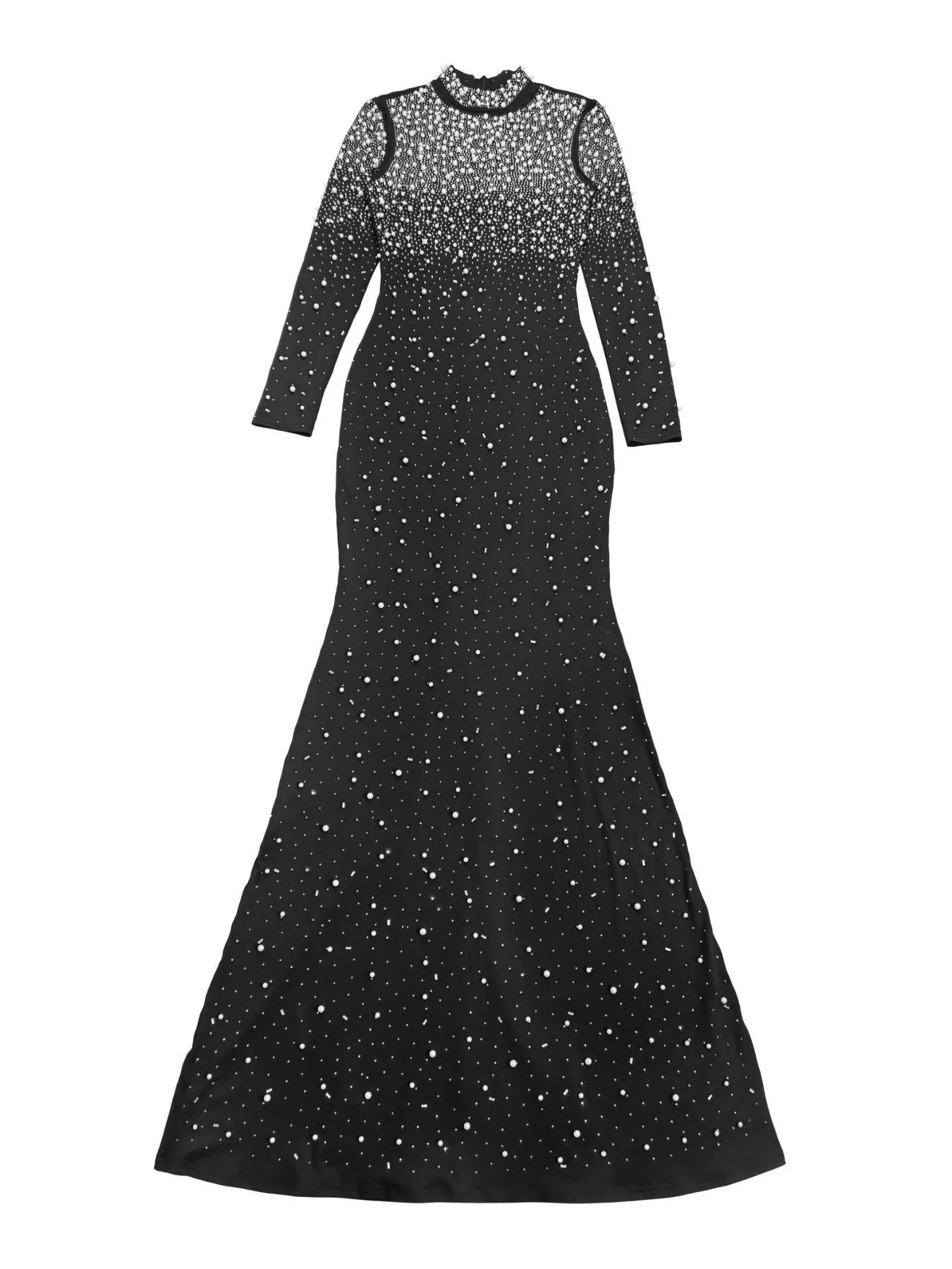 Trendsi Rhinestone Long Sleeve Mermaid Maxi Dress -