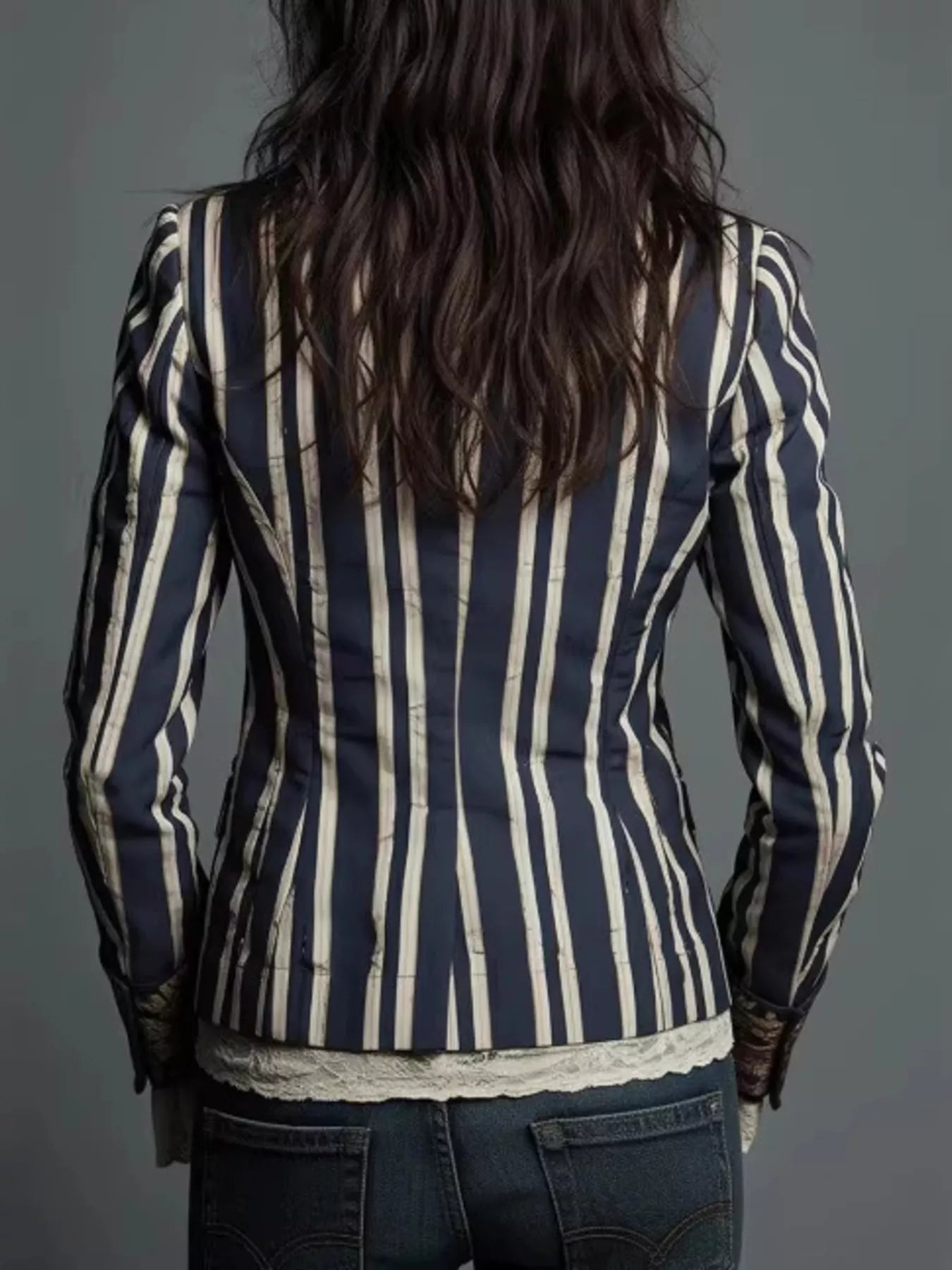Trendsi Striped Floral Contrast Slim Fit Blazer -