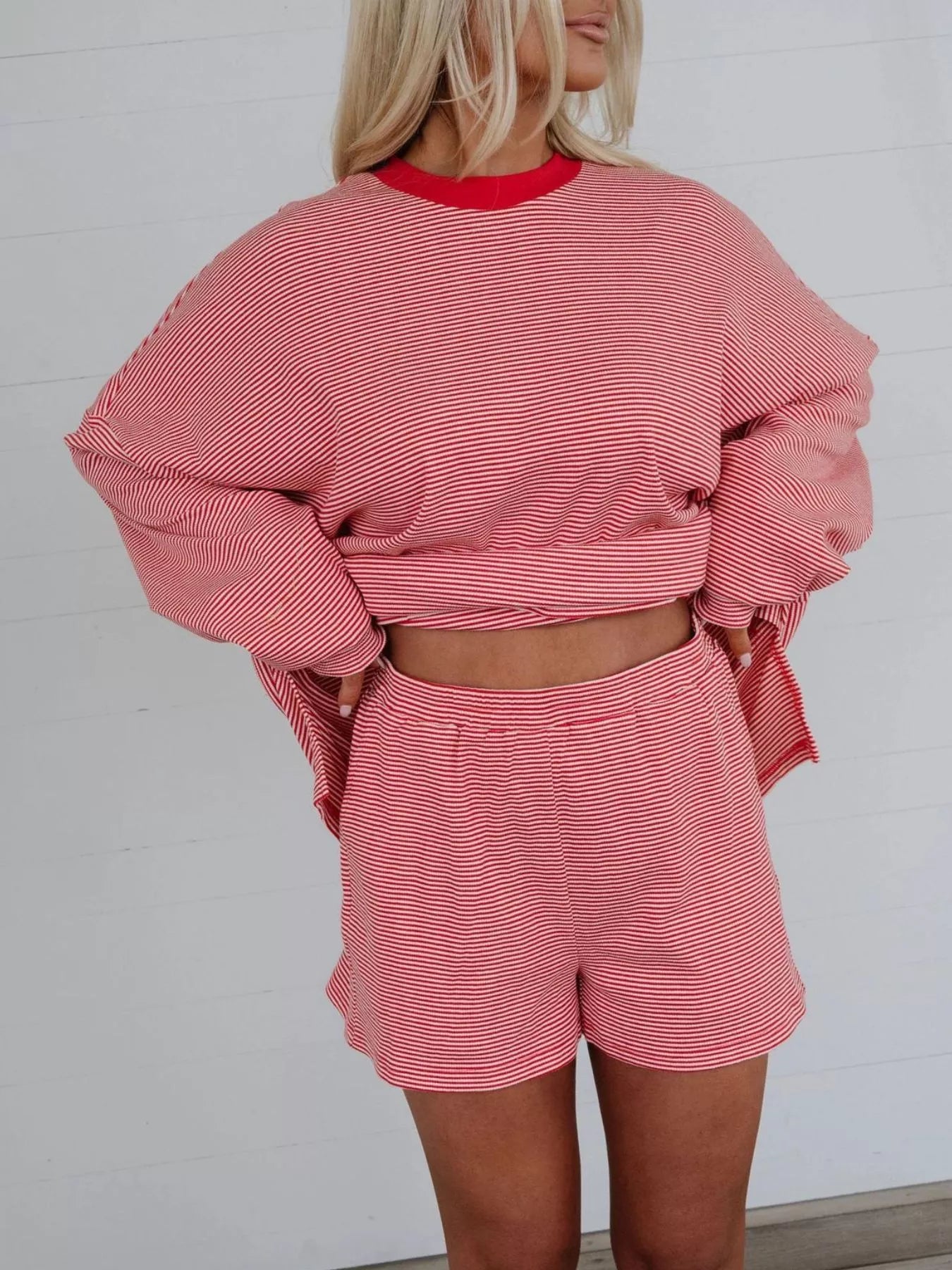 Trendsi Striped Dropped Shoulder Top and Shorts Set -