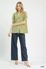 Trendsi Umgee Textured Puff Sleeve Top -