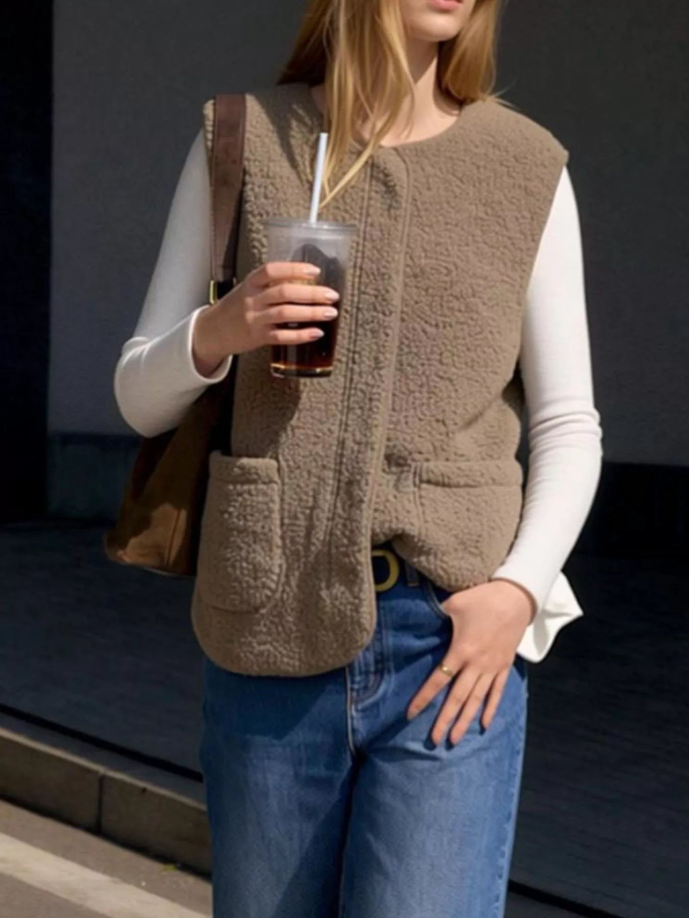 Trendsi Sherpa Sleeveless Vest Coat -