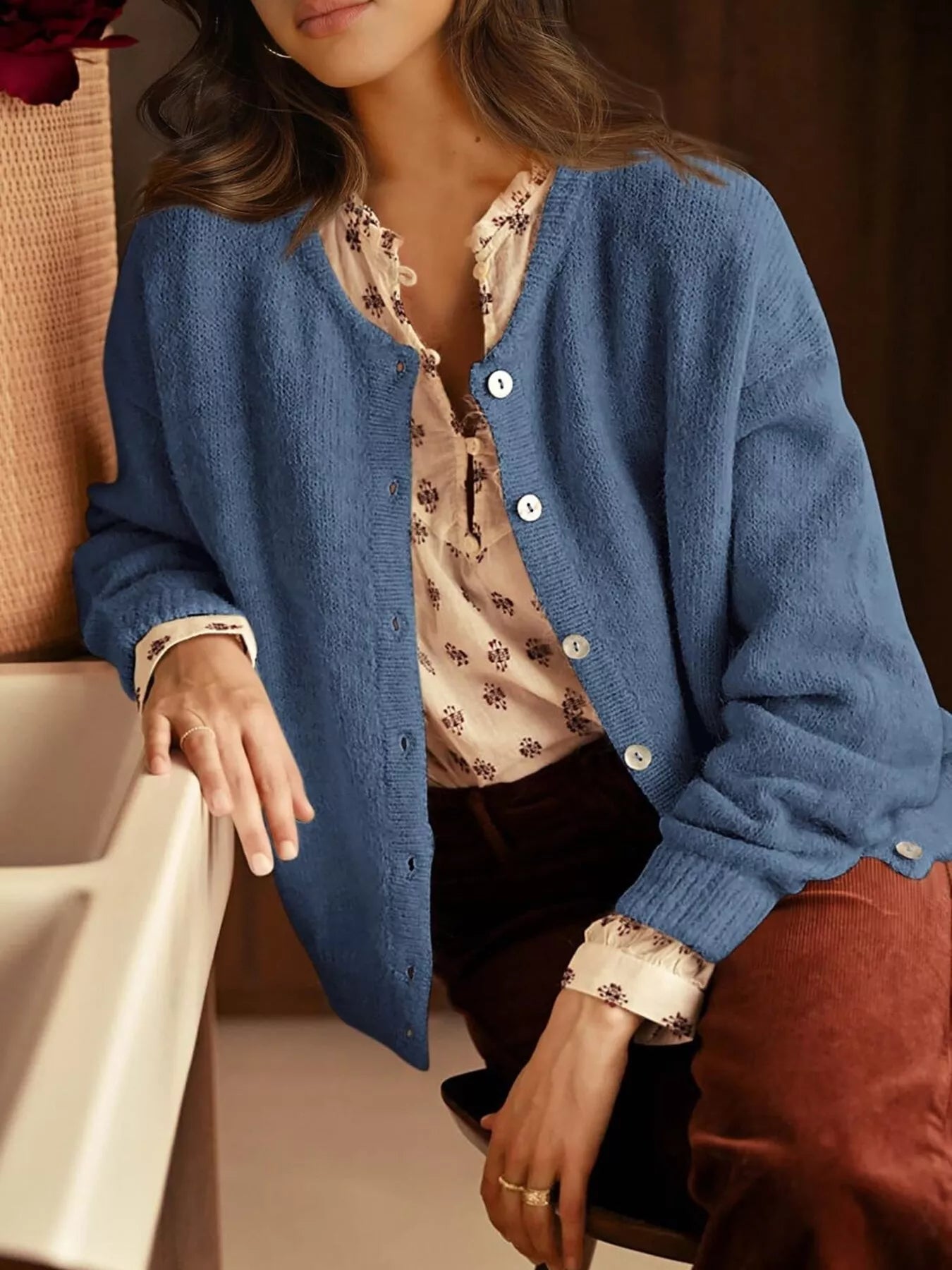 Trendsi Button-Down Dropped Shoulder Cardigan -