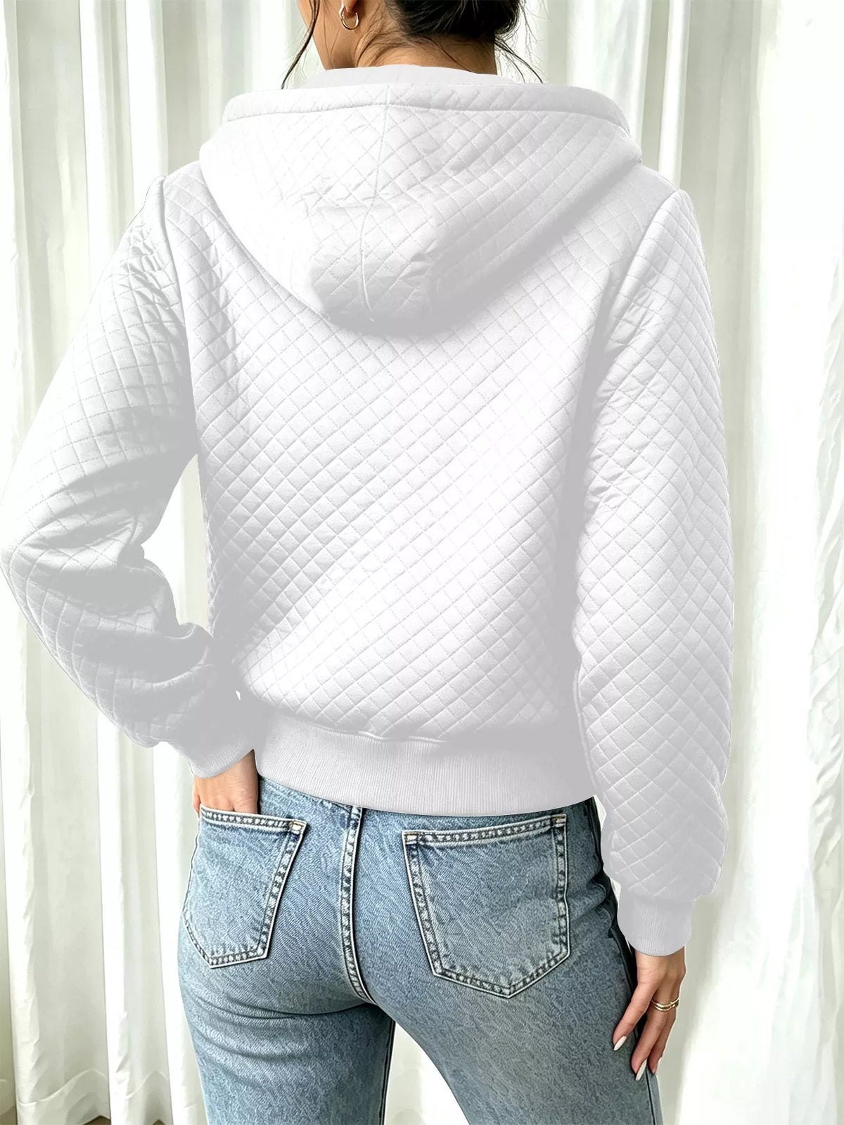 Hooded zip-up textured jacket, back view