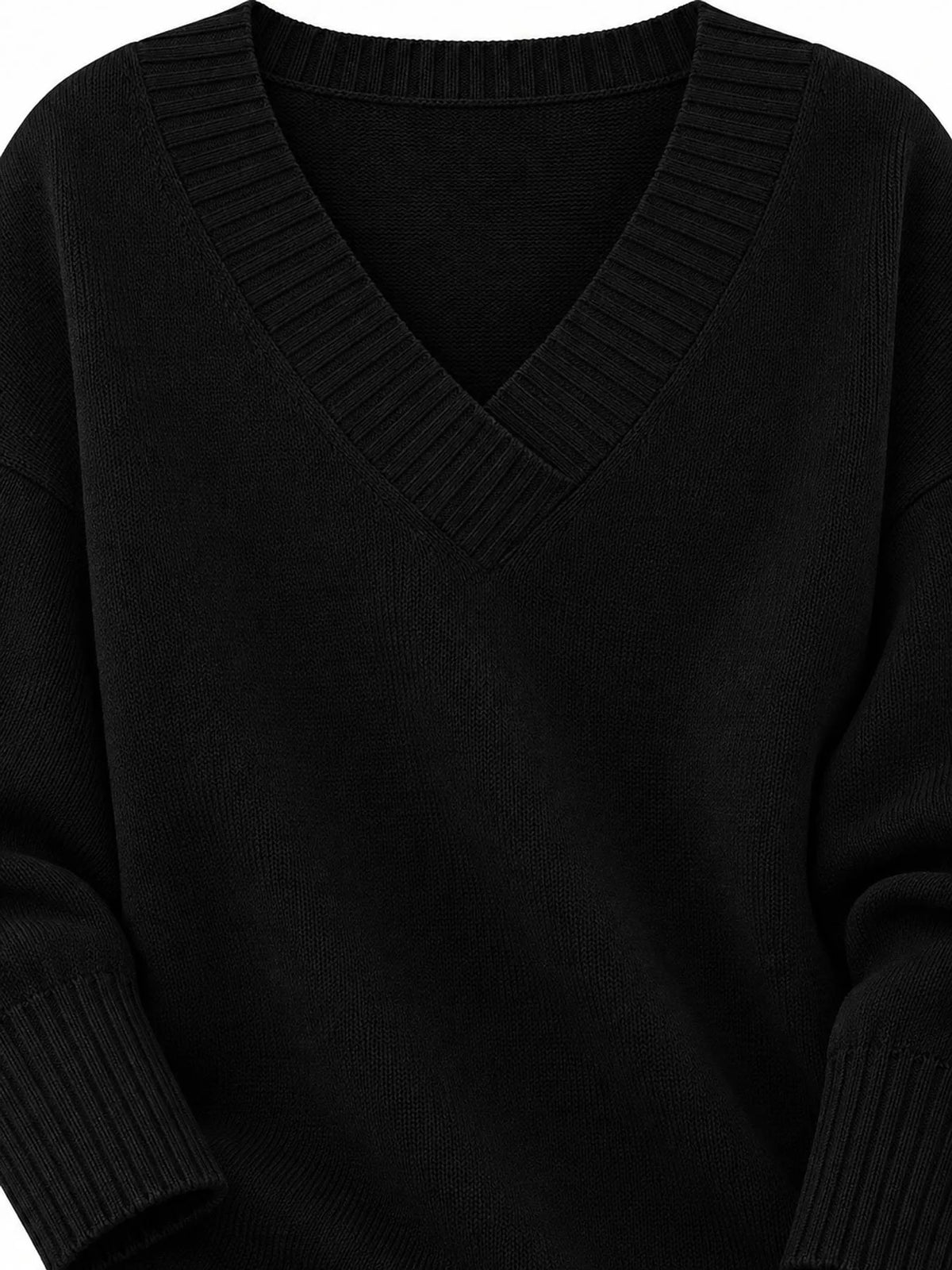 V-neck sweater, black knit detail
