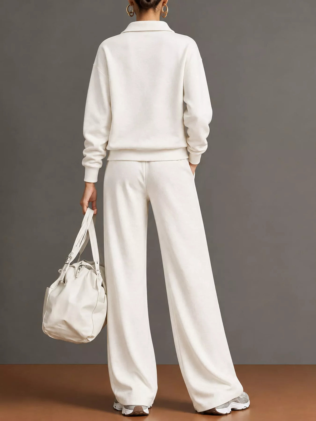 Half Zip Long Sleeve Top and Pants Set — back view
