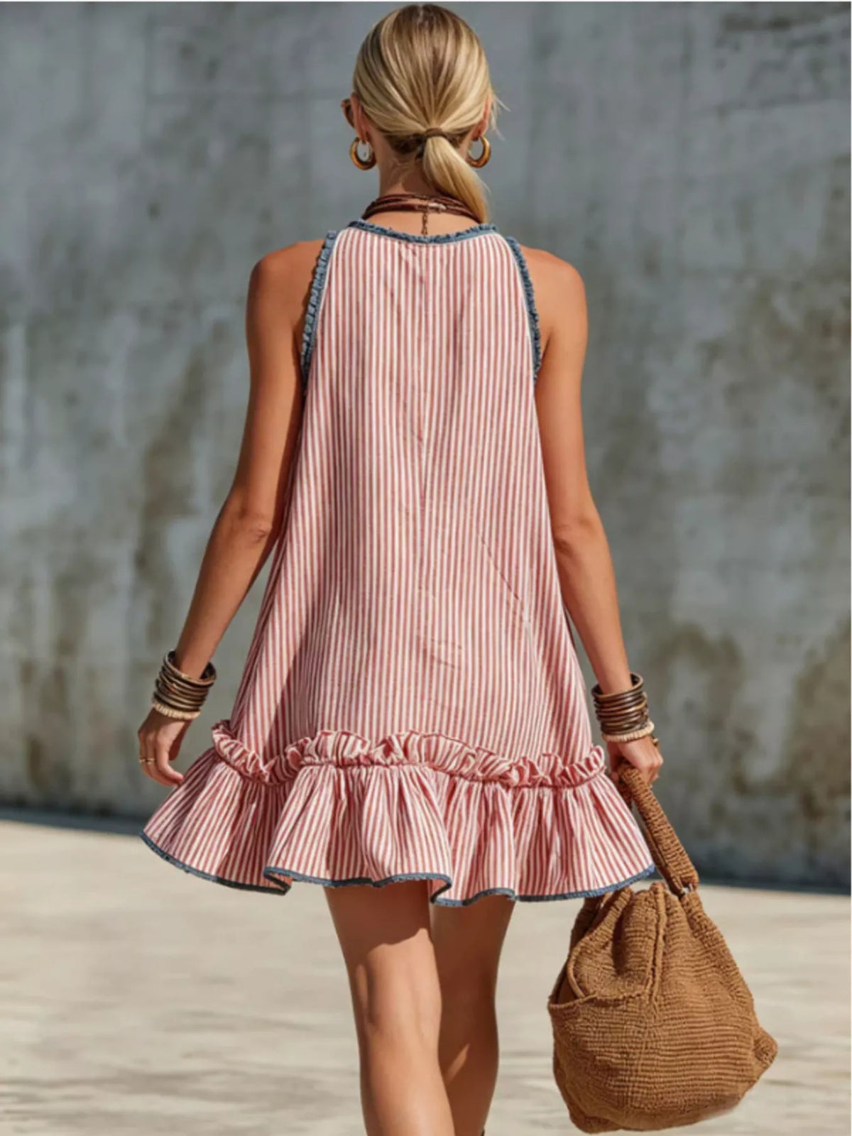 Trendsi Striped Ruffle Hem Mini Dress -