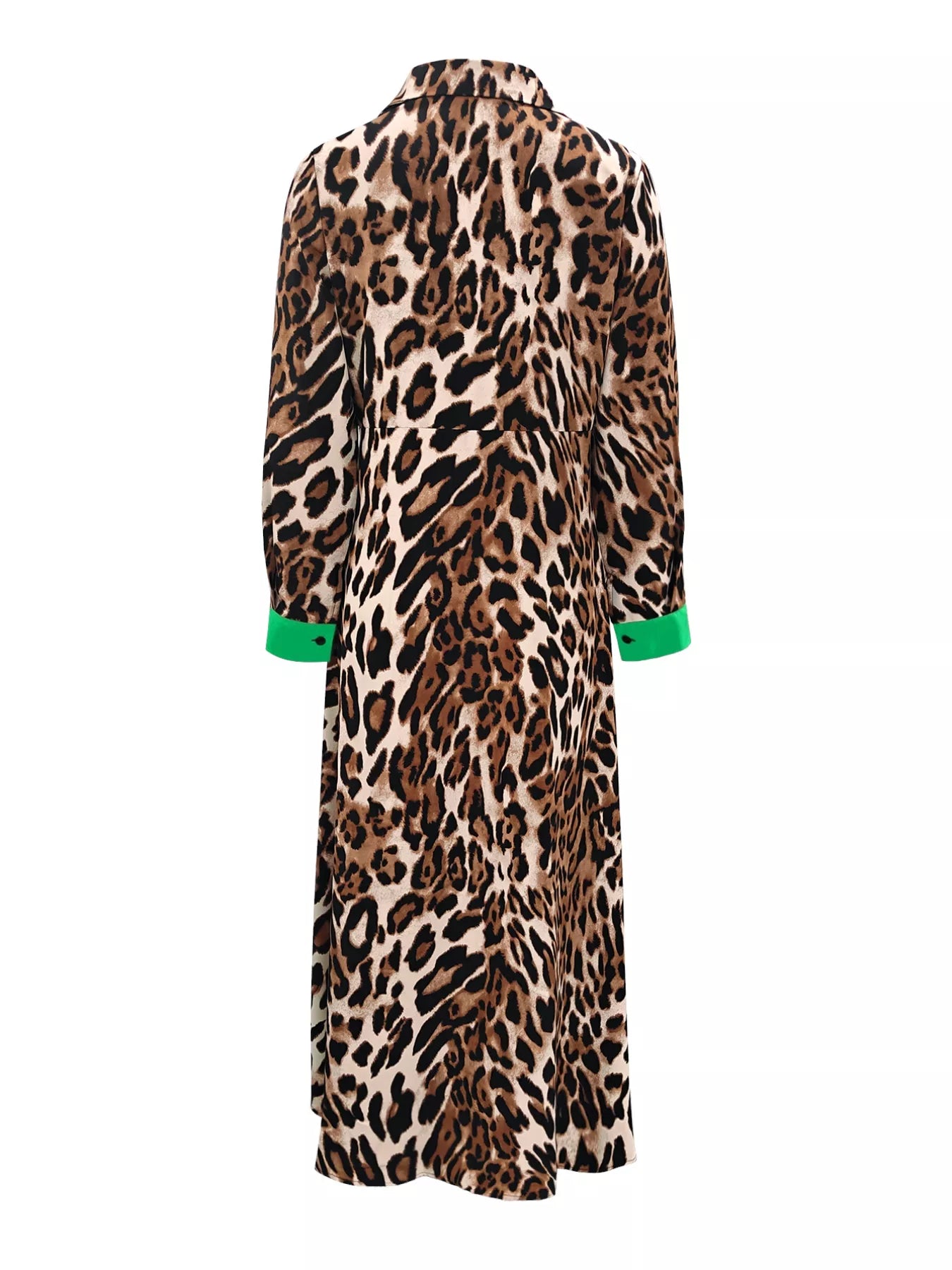 Trendsi Leopard Print Long Sleeve Shirt Dress with Contrast Trim -