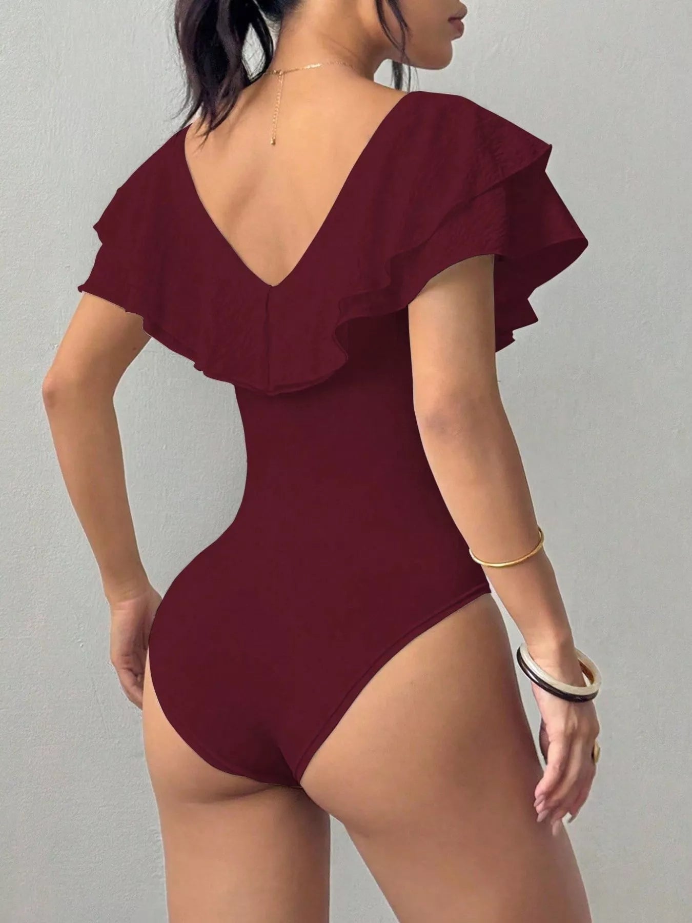 Trendsi Ruffle Trim V-Neck Bodysuit -