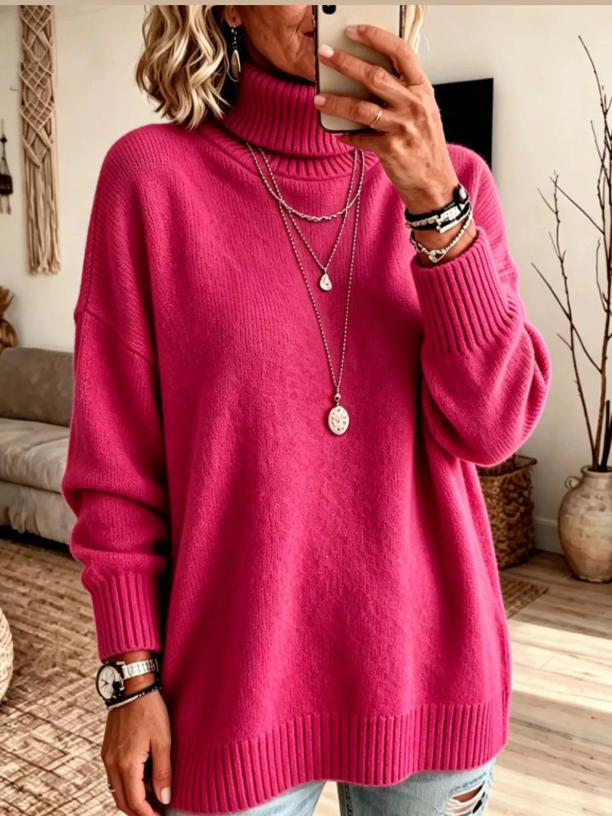Oversized Turtleneck Pullover Sweater — front view