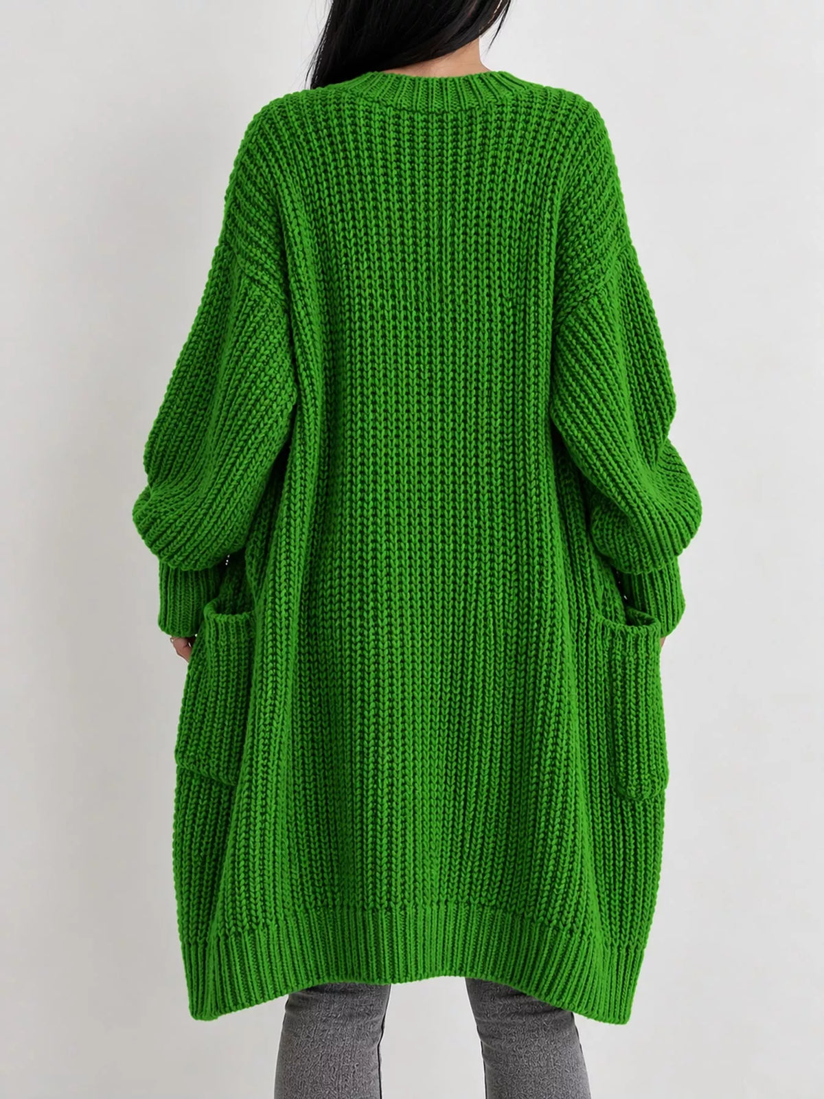 Longline knit cardigan, green back
