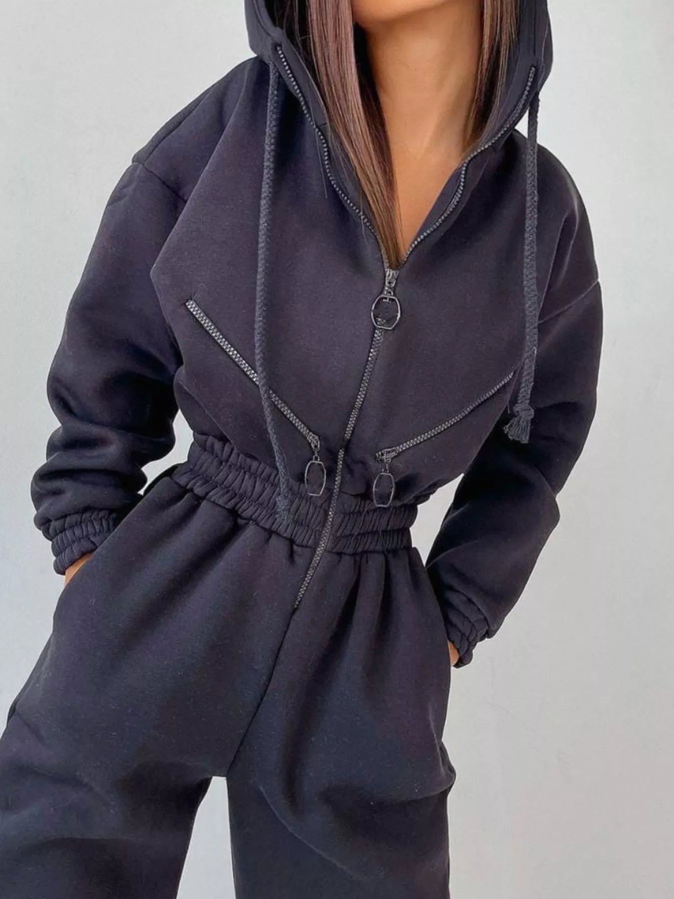 Trendsi Zip Front Dropped Shoulder Jumpsuit -