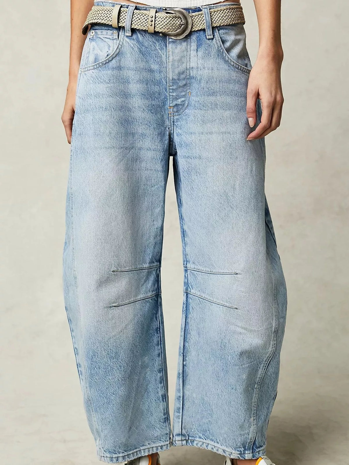 Light blue barrel-leg jeans