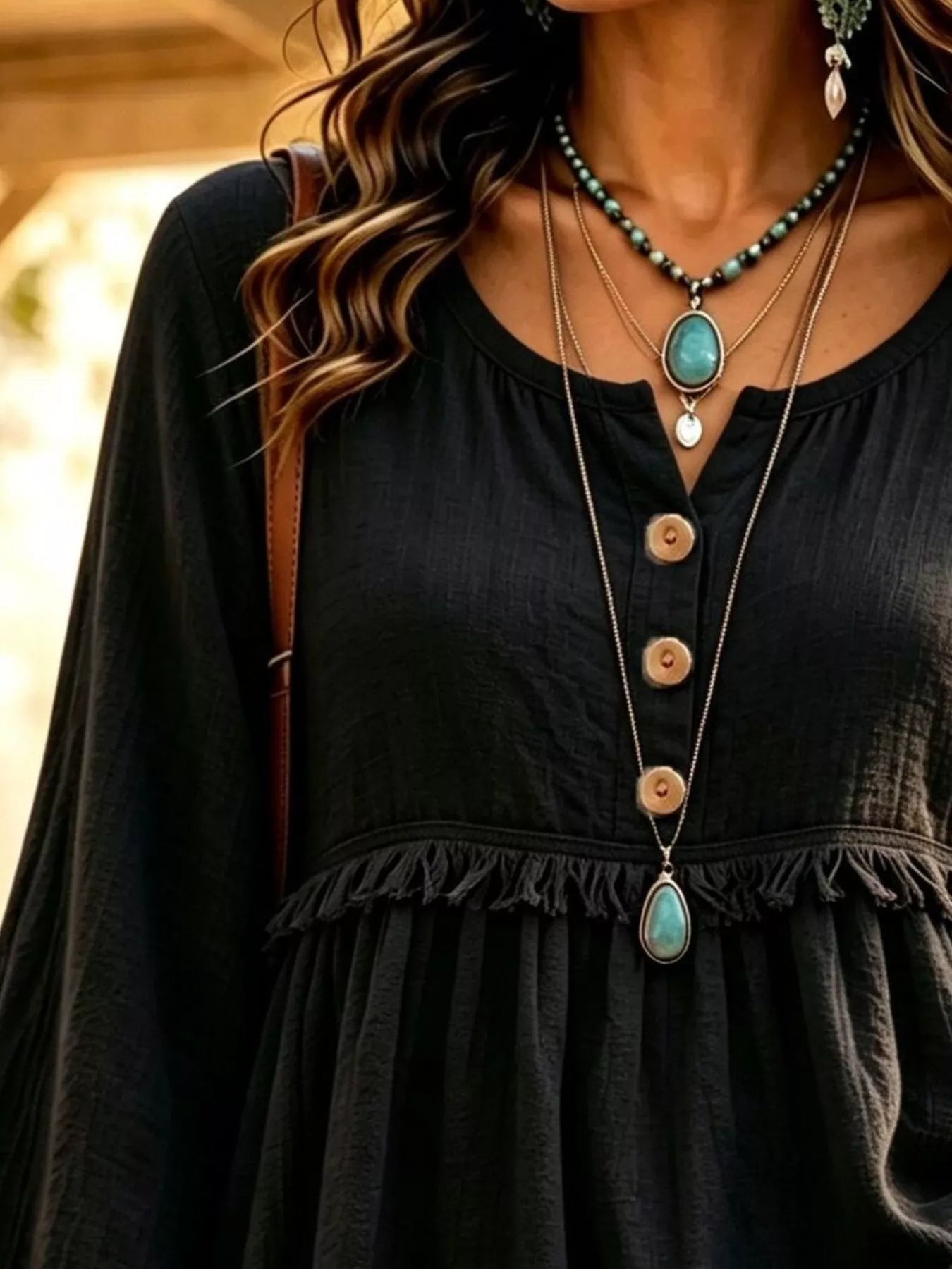 Trendsi Button-Down Detail Fringed Hem Blouse -
