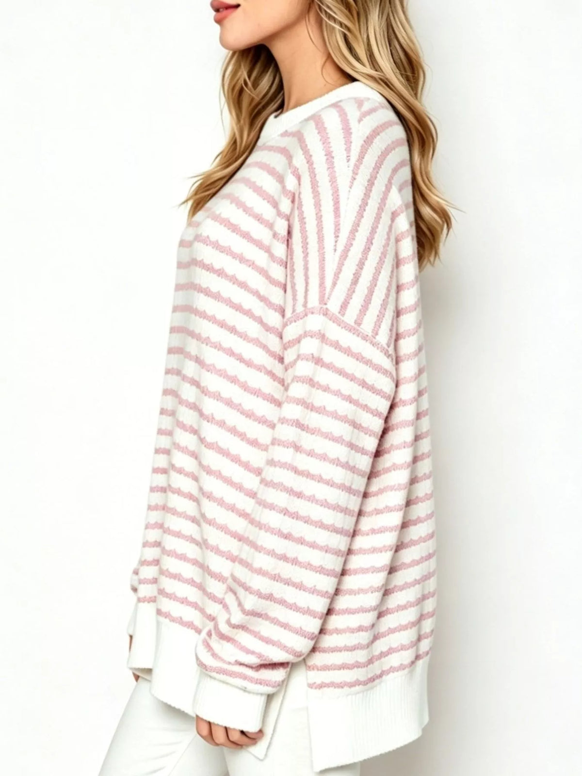 Trendsi Oversized Striped Crew Neck Sweatshirt -