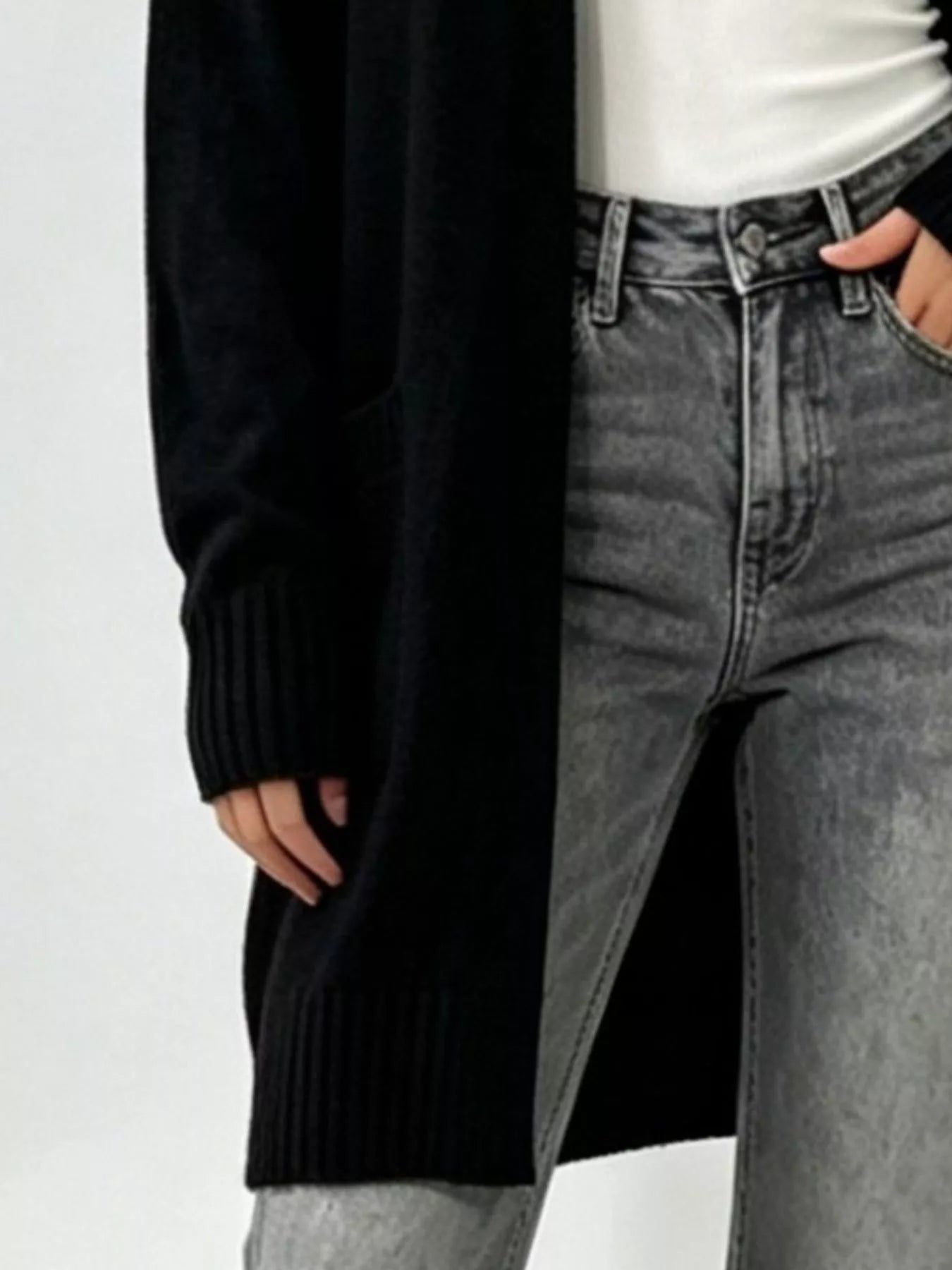 Trendsi Full Size Open-Front Longline Knit Cardigan Plus Size -
