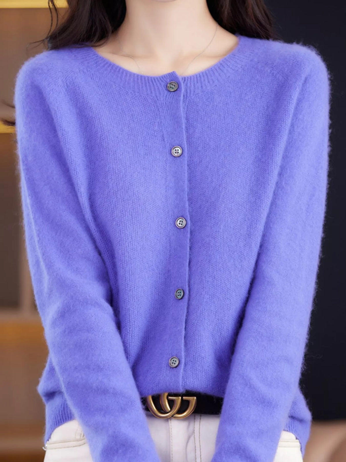 Ribbed cardigan, lilac front