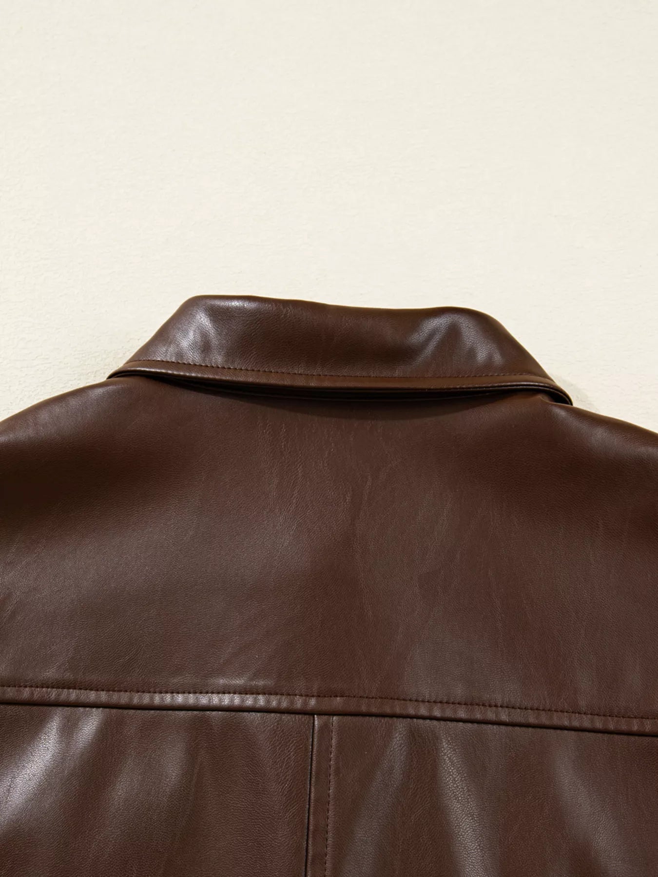 Trendsi Double Flap Pocket Drawstring Hem Leather Jacket -
