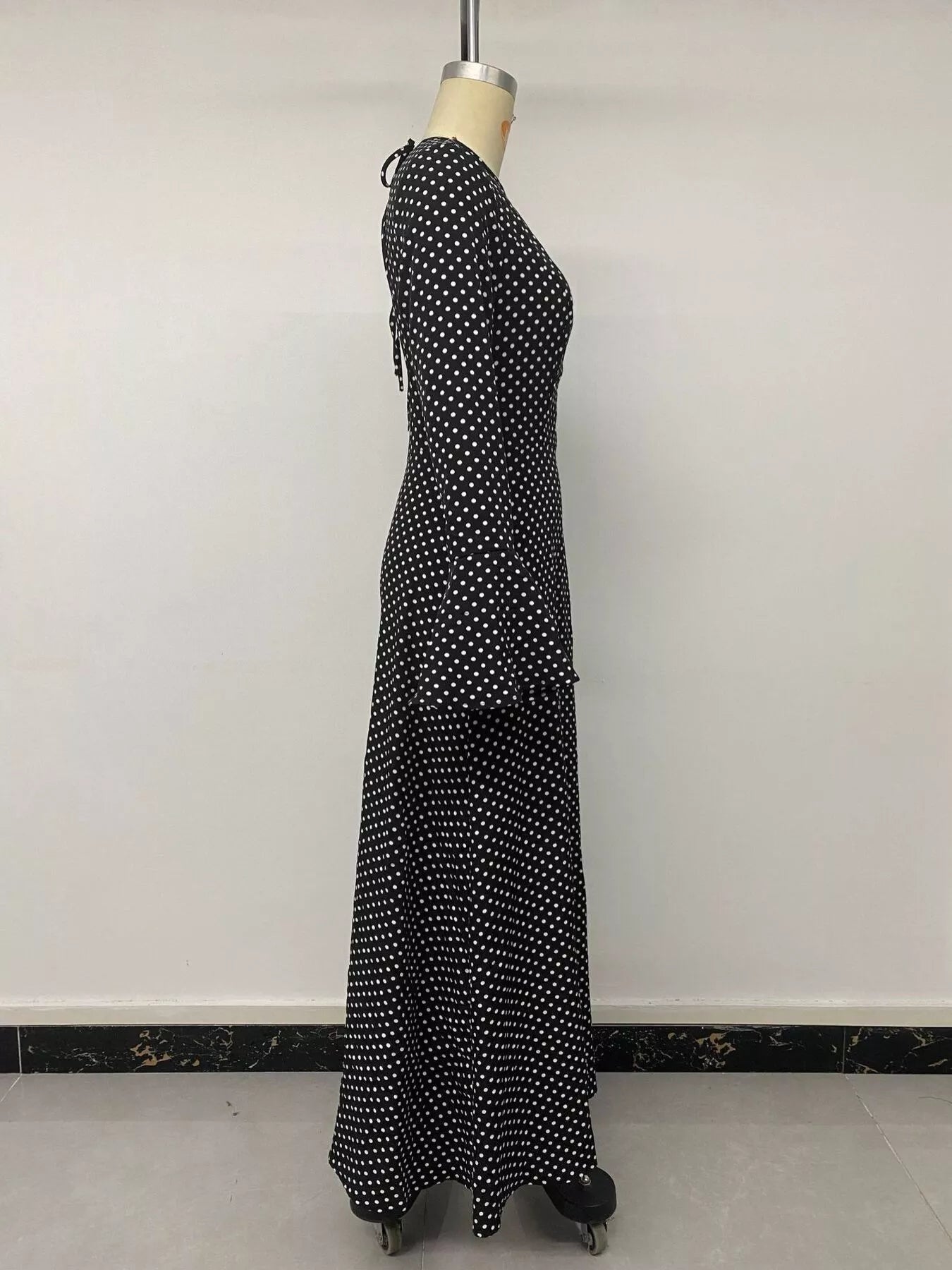 Trendsi Polka Dot Flare Sleeve Maxi Dress -