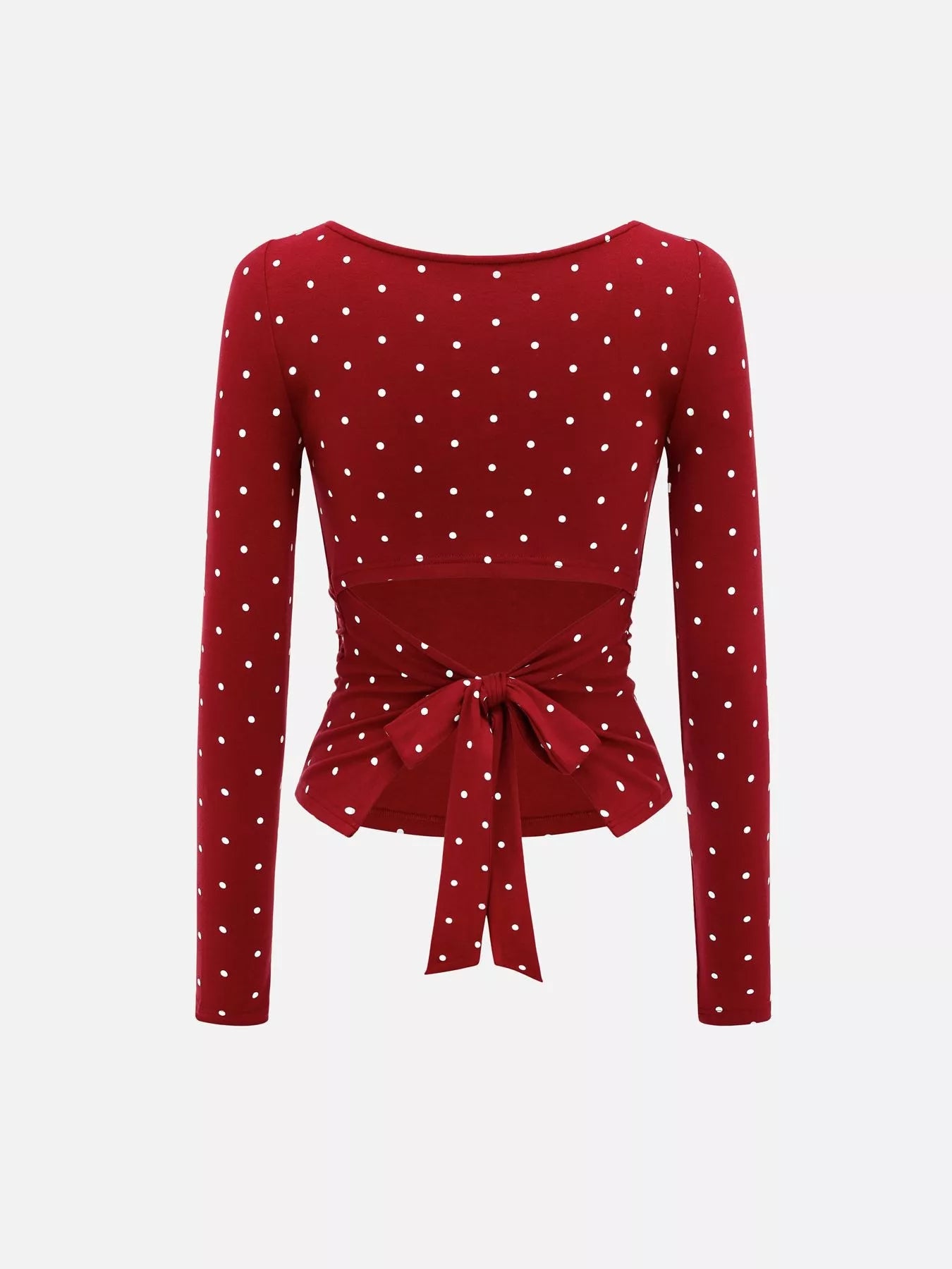 Trendsi Long Sleeve Polka Dot Tie Back T-Shirt -