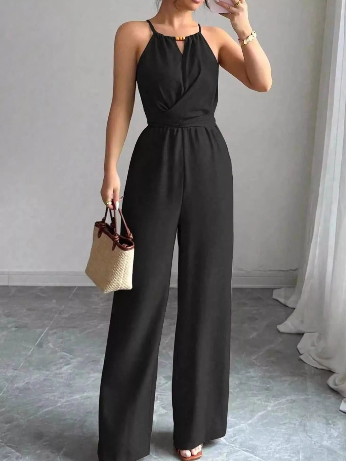 Trendsi Sleeveless Tie Waist Wide-Leg Jumpsuit -