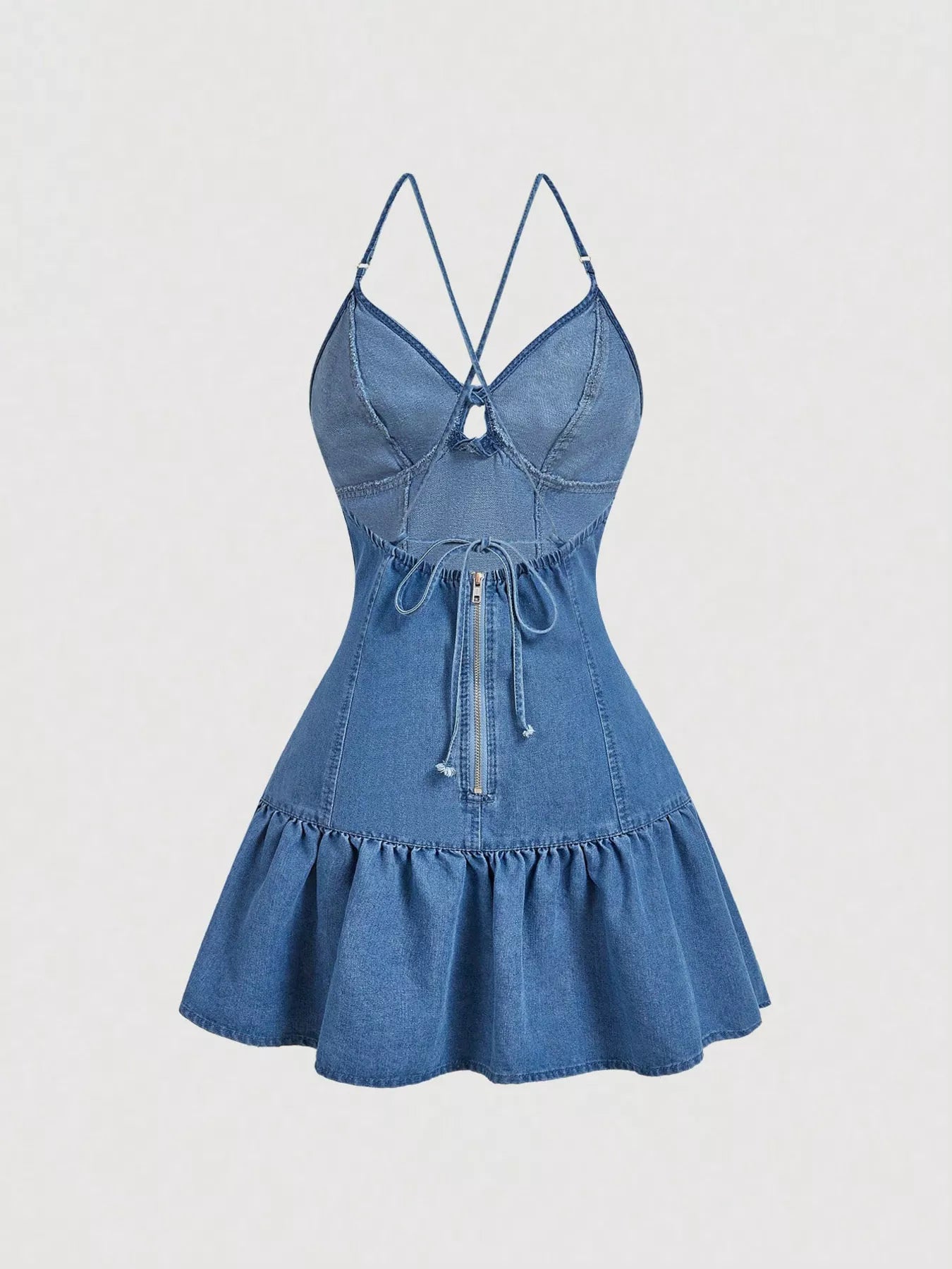 Trendsi Tie-Front Denim Dress with Ruffled Hem -