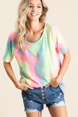 Trendsi BiBi Tie Dye French Terry Print Top -