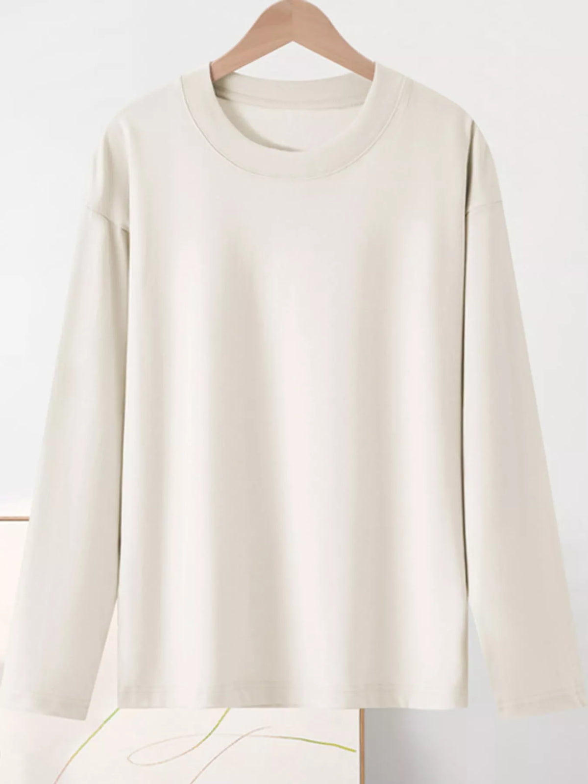 Solid Long-Sleeve Crew Neck T-Shirt — garment front