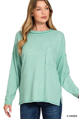 Trendsi Zenana Soft Melange Hacci Round-Neck Long Sleeve T-Shirt -