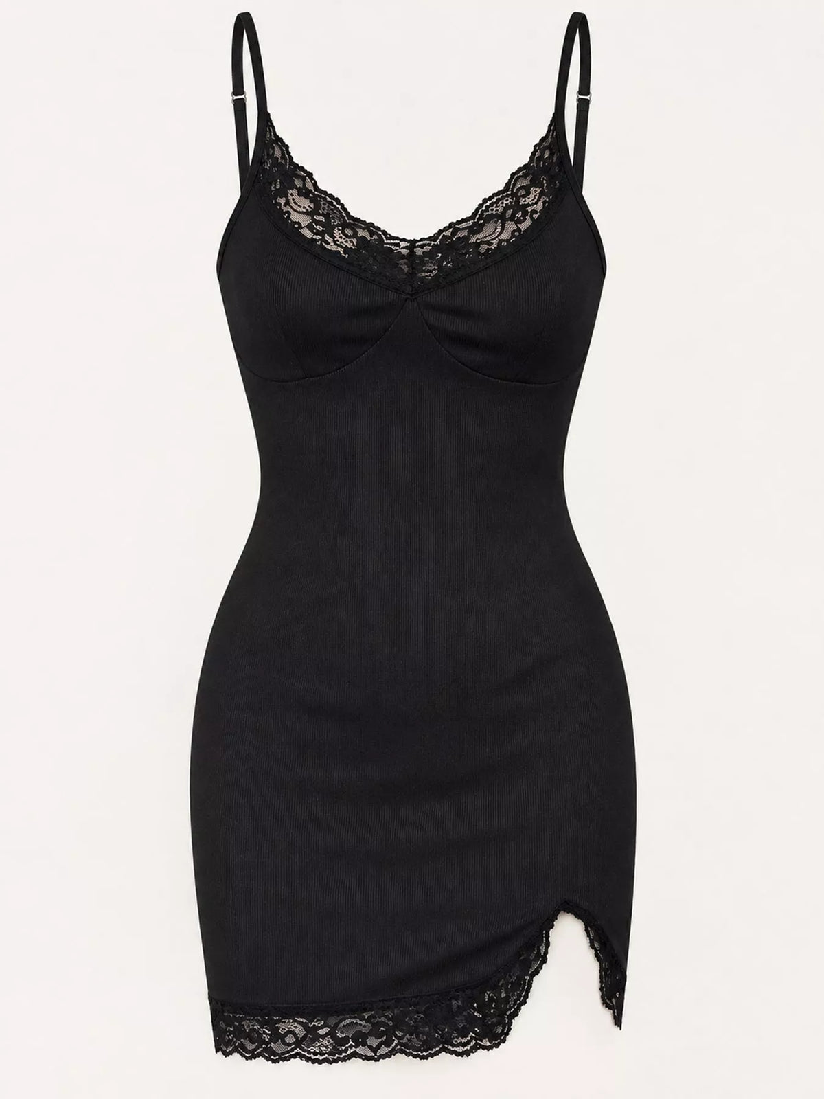 Black lace detail spaghetti strap mini dress