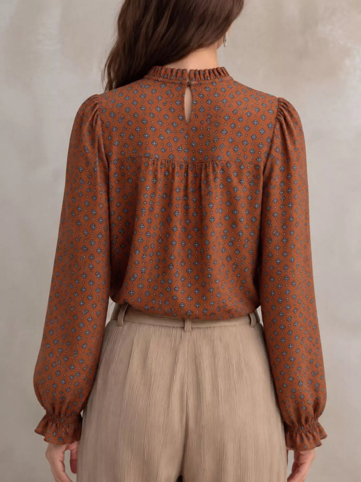 Geometric-print blouse, brown back