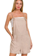 Trendsi Zenana Washed Linen Knot Strap Rompers -
