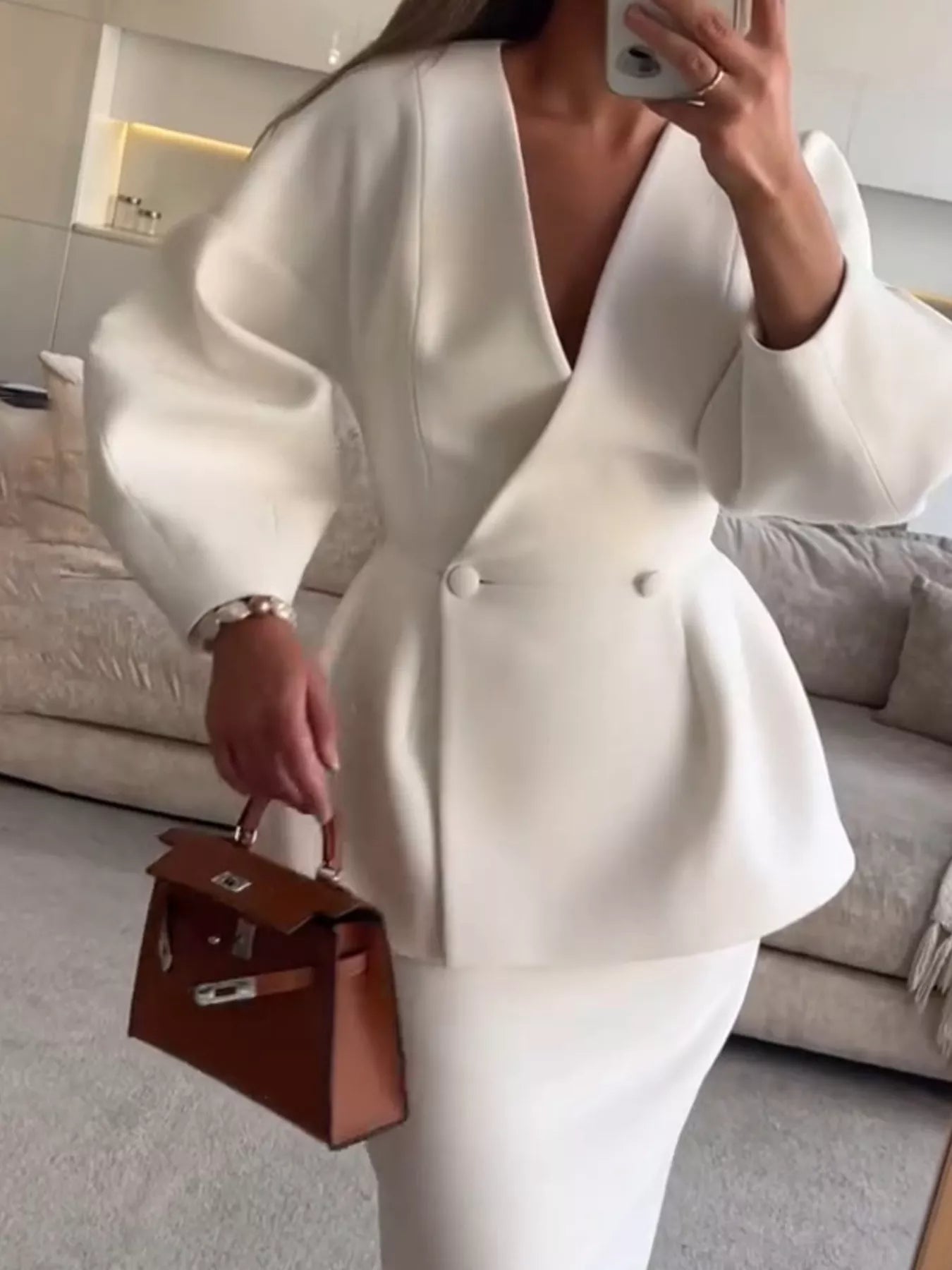 Trendsi Double-Breasted Peplum Blazer and Skirt Set -