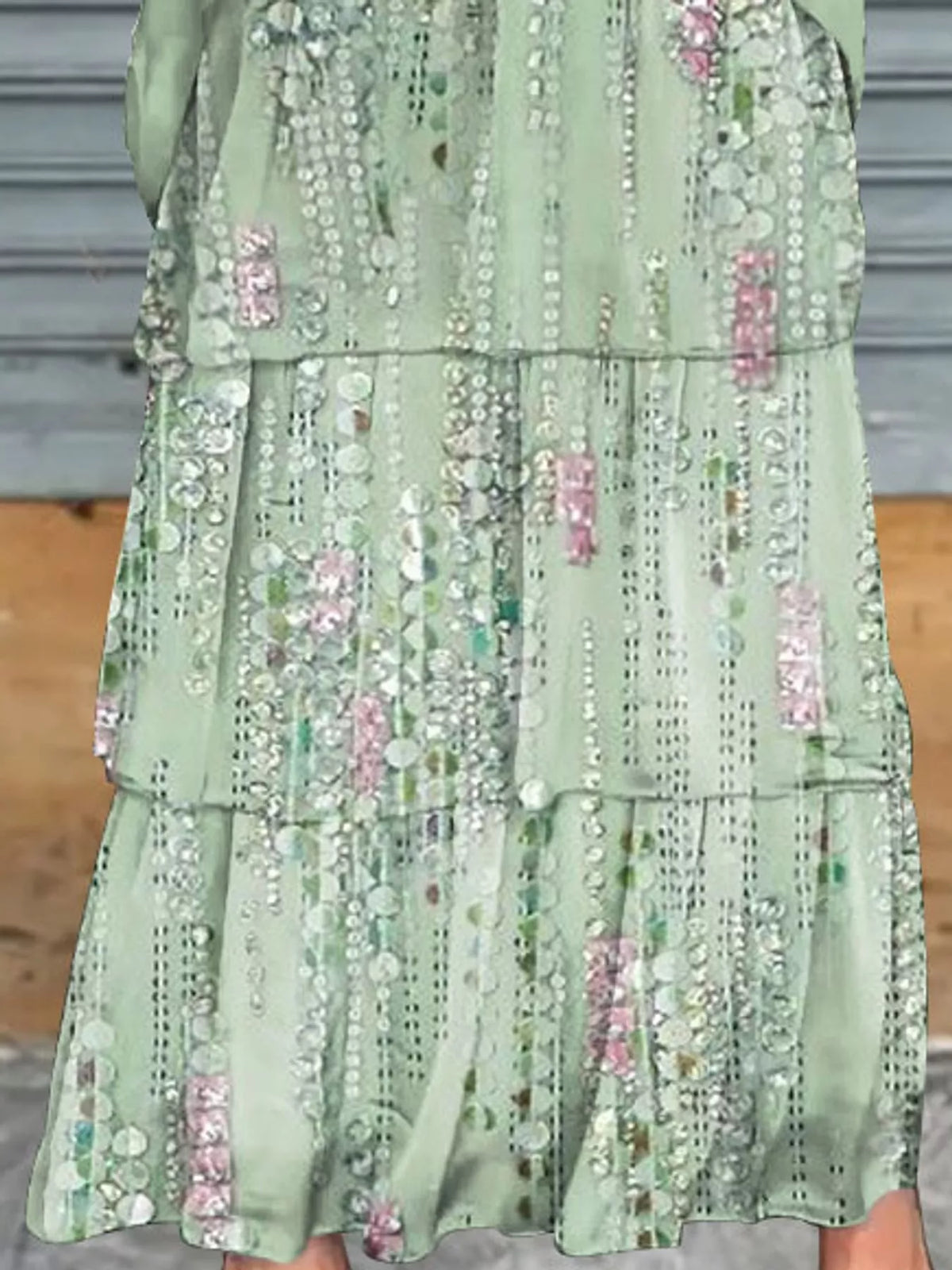 Layered maxi dress, sage floral skirt