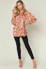 Trendsi Double Take Full Size Printed Button Up Long Sleeve Shirt - Pants