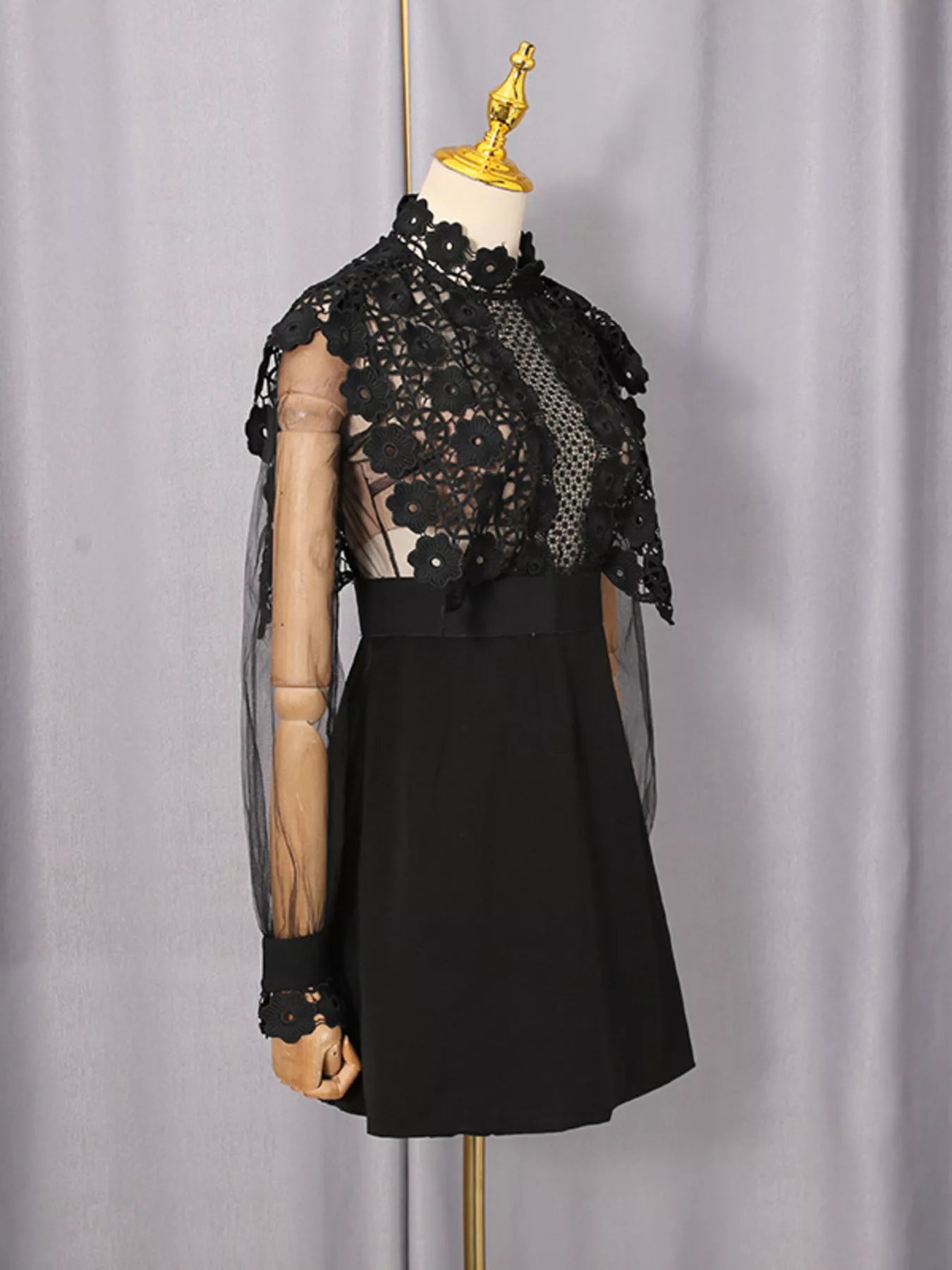 Trendsi Lace Sheer Sleeve Mini Dress -